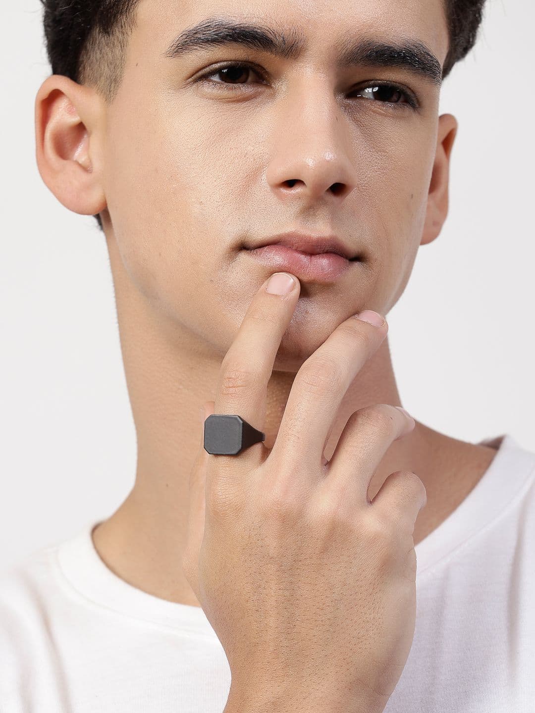 NVR Men Rhodium-Plated Finger Ring - view 1