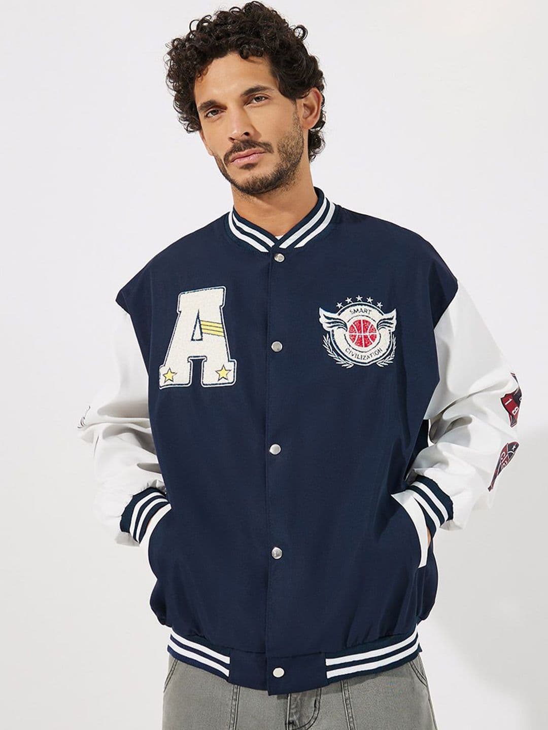 Styli Colourblocked Embroidered Bomber Jacket - view 1