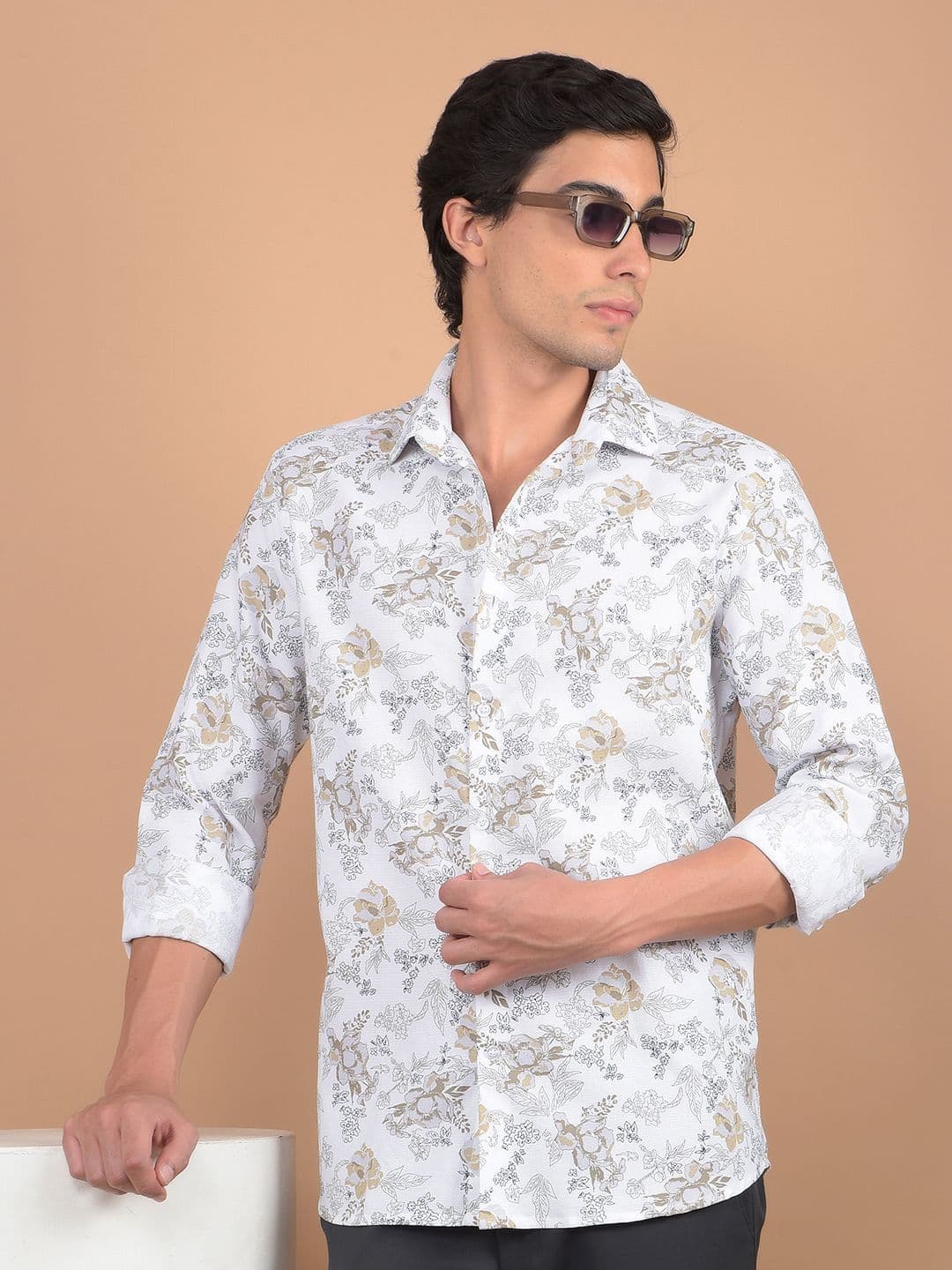 Crimsoune Club Men Spread Collar Floral Printed Cotton Casual Shirt - view 1