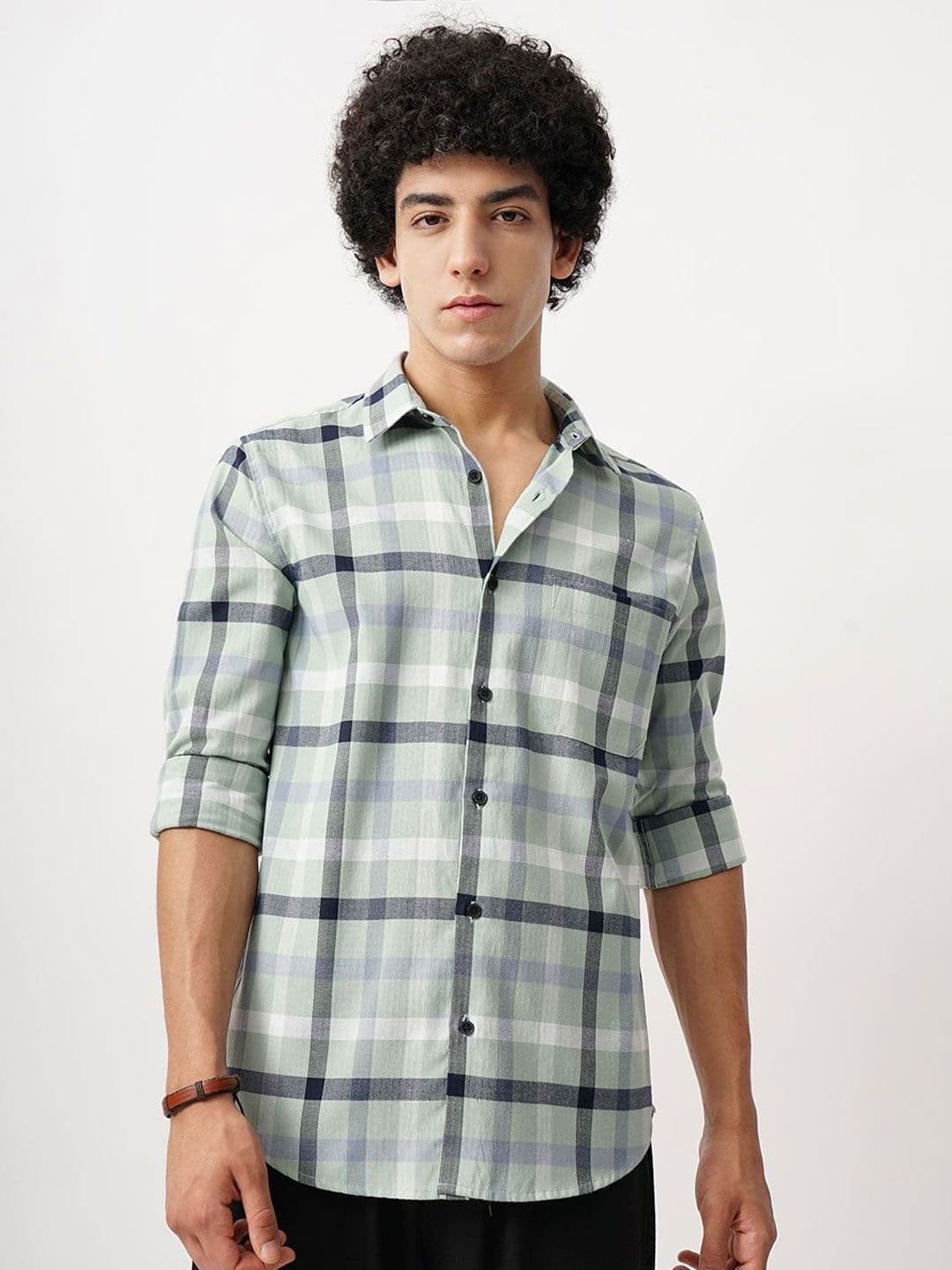 British Club Men Classic Spread Collar Tartan Checked Cotton Slim Fit Casual Shirt - view 1