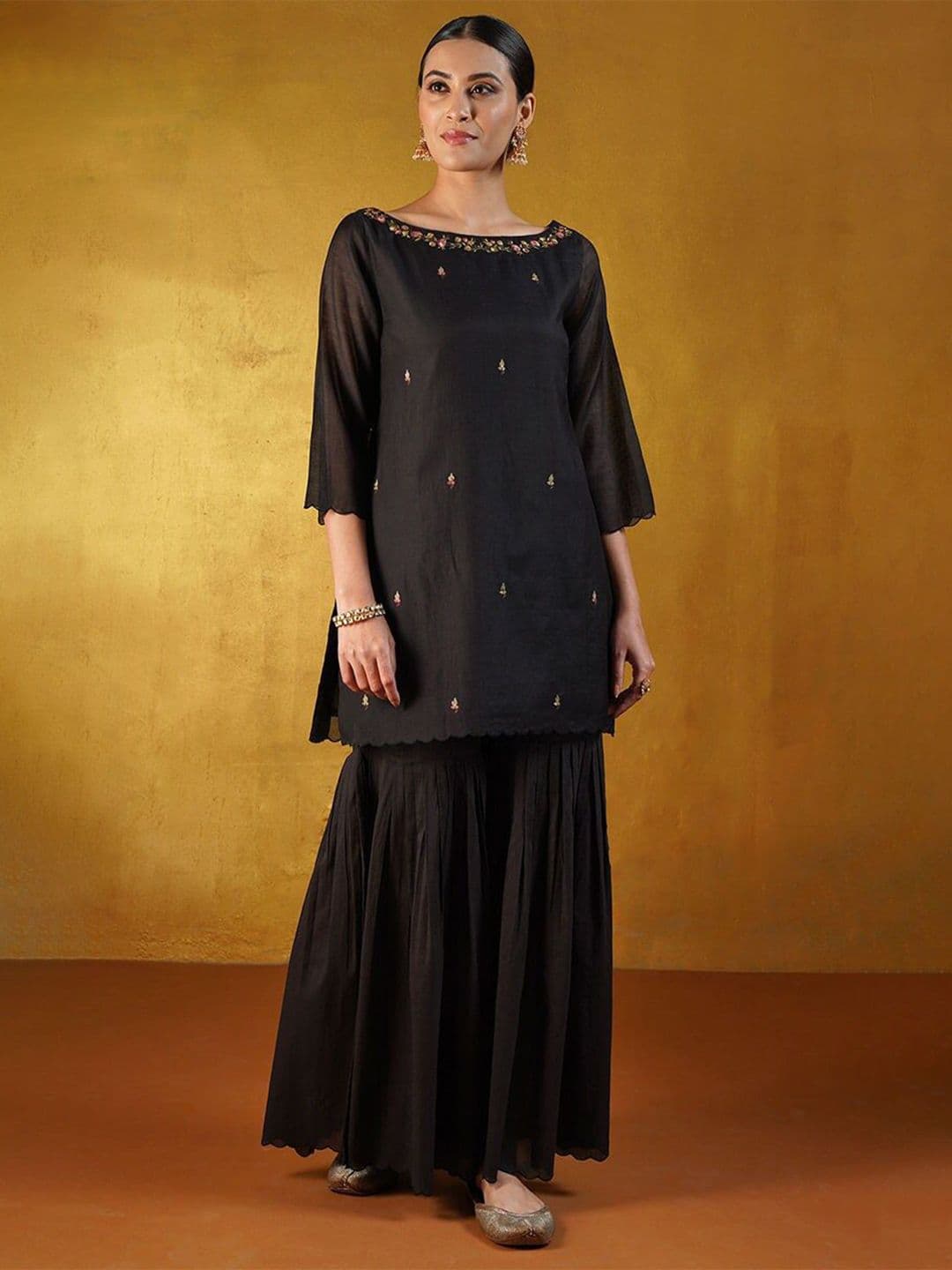 JAYPORE Women Solid Cotton Flared Ethnic Palazzos - view 1