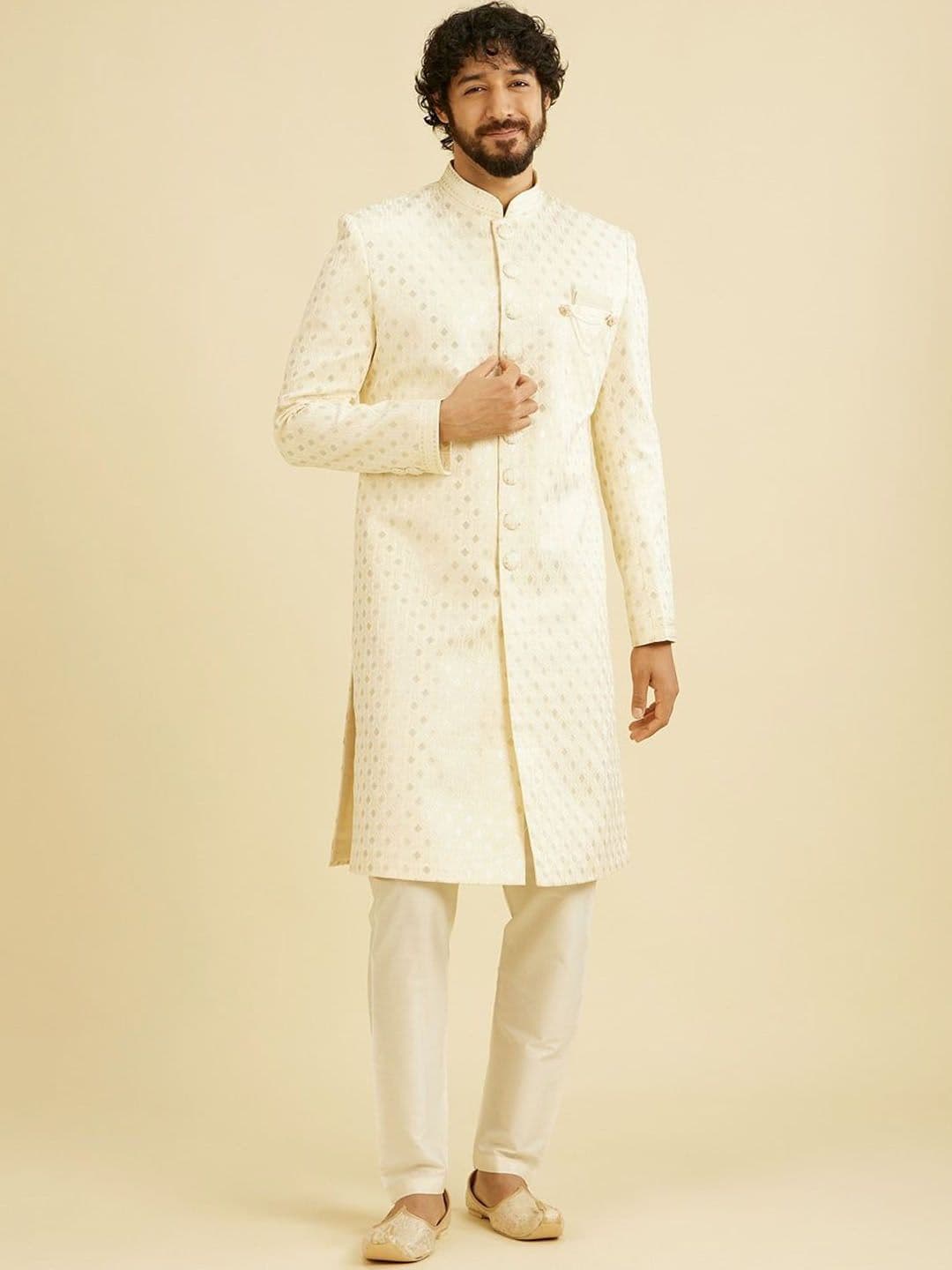 Manyavar Men Satin Thread Embroidered Sherwani Set