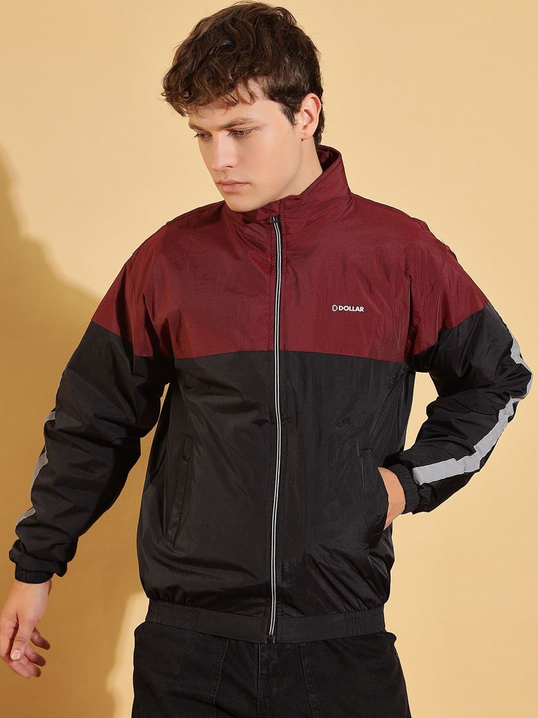 Dollar Men Mock Collar Colourblocked Casual Bomber Jacket - view 1