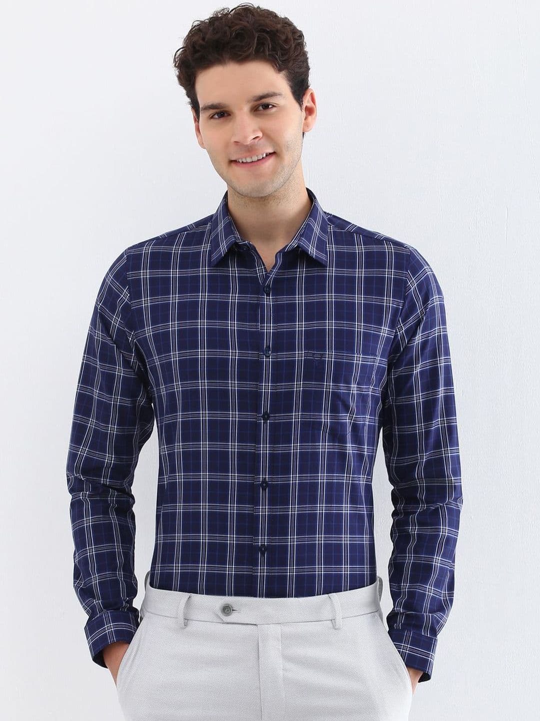 Allen Solly Men Spread Collar Tartan Checked Cotton Slim Fit Formal Shirt