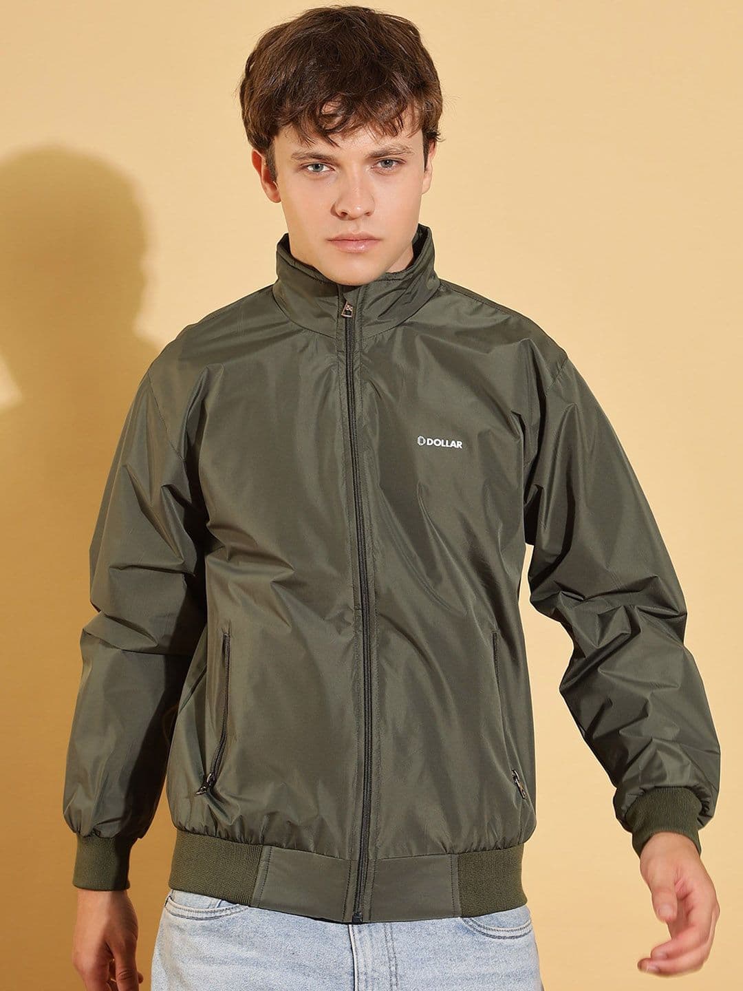 Dollar Men Mock Collar Solid Casual Bomber Jacket - view 1