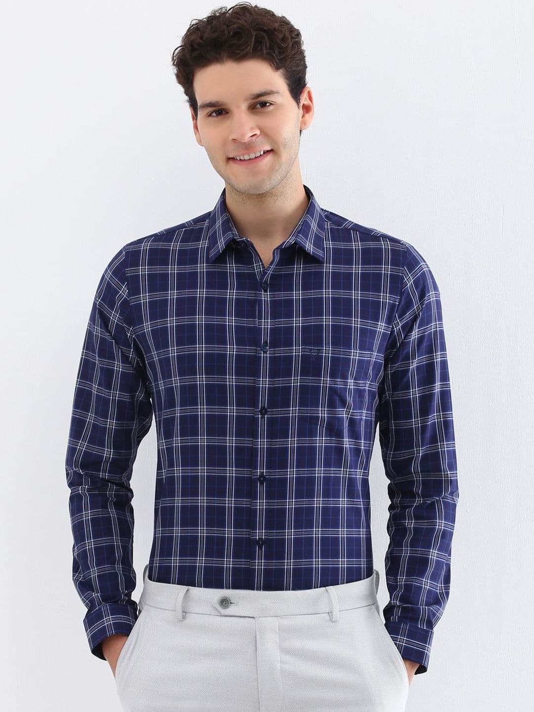 Allen Solly Men Spread Collar Tartan Checked Cotton Slim Fit Formal Shirt - view 1