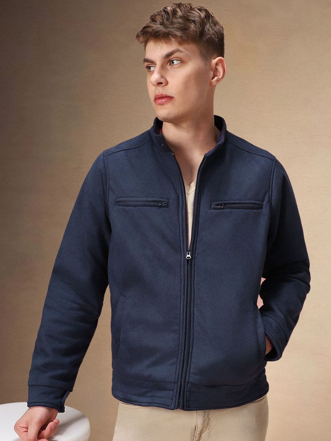 Dennis Lingo Men Mock Collar Solid Casual Open Front Jacket - view 1