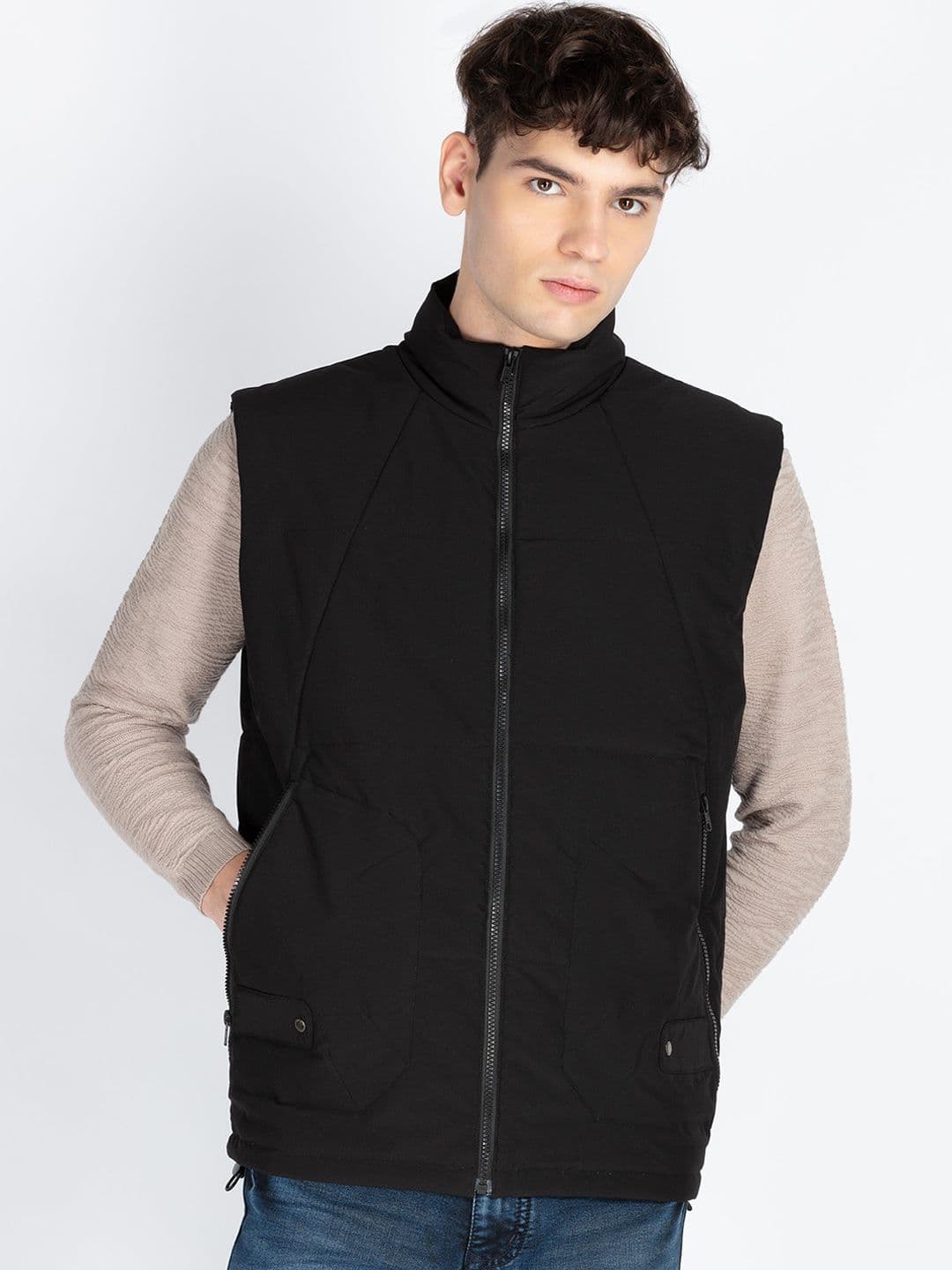 Status Quo Men Mock Collar Solid Casual Padded Jacket - view 1