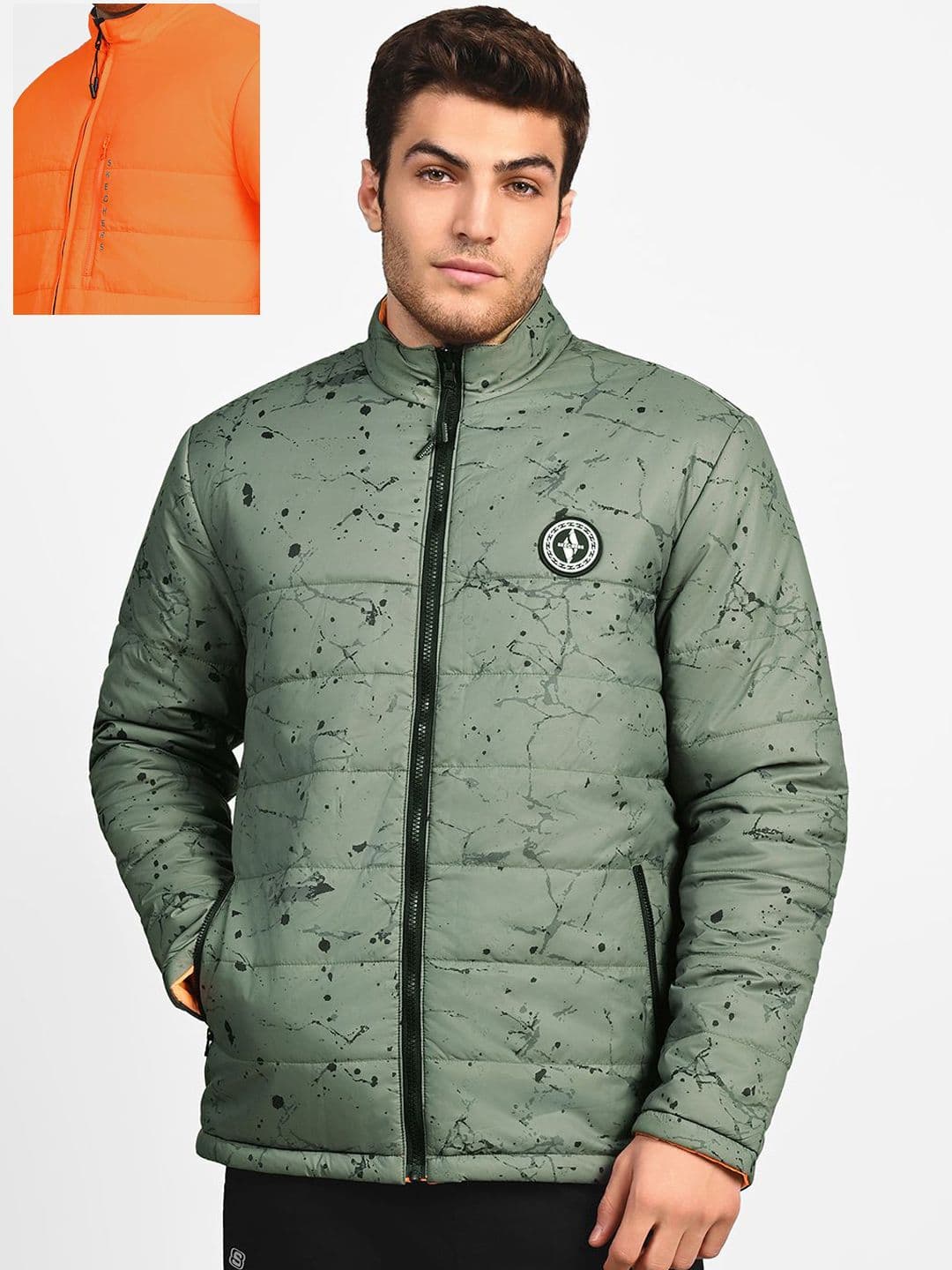 Skechers Men Mock Collar Abstract Printed Casual Bomber Jacket - view 1