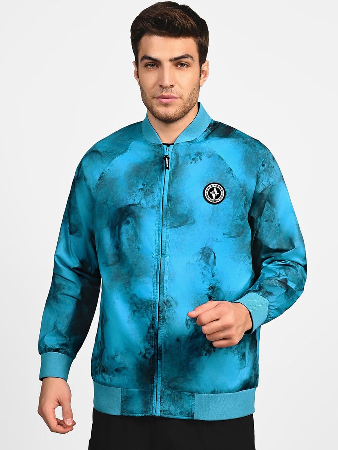 Skechers Men Stand Collar Abstract Printed Casual Bomber Jacket - view 1
