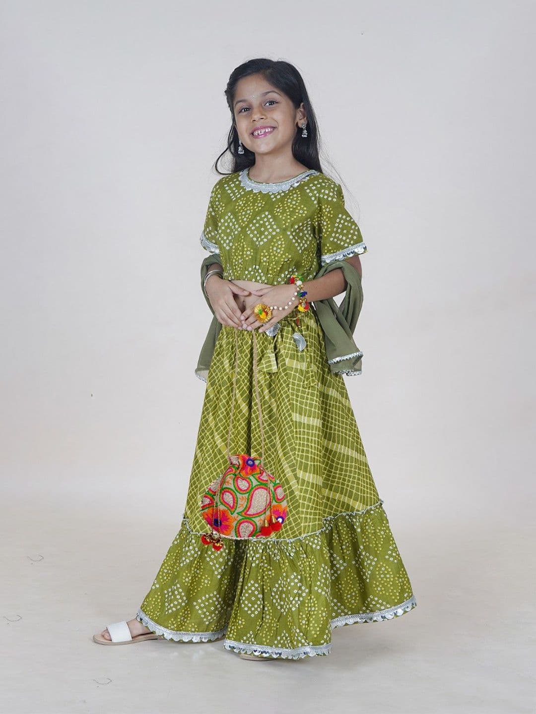 KiddoPanti Girls Bandhani Printed Ready to Wear Lehenga & Blouse With Dupatta - view 1