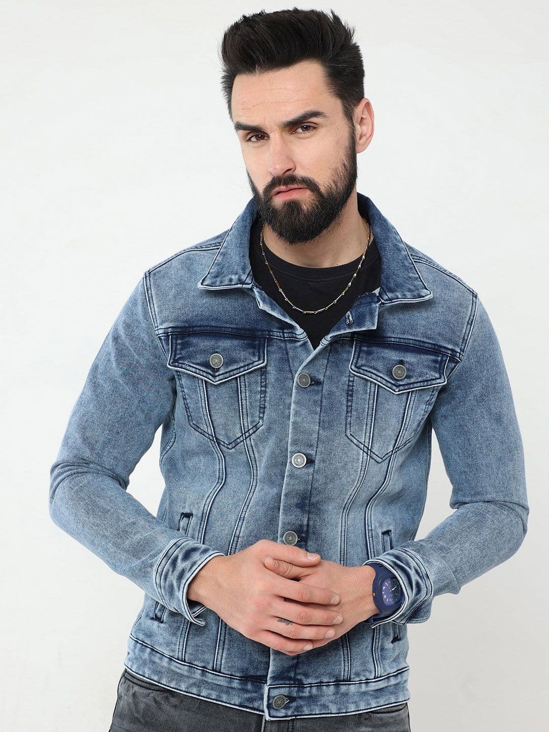 Reslag Men Spread Collar Solid Denim Casual Denim Jacket - view 1