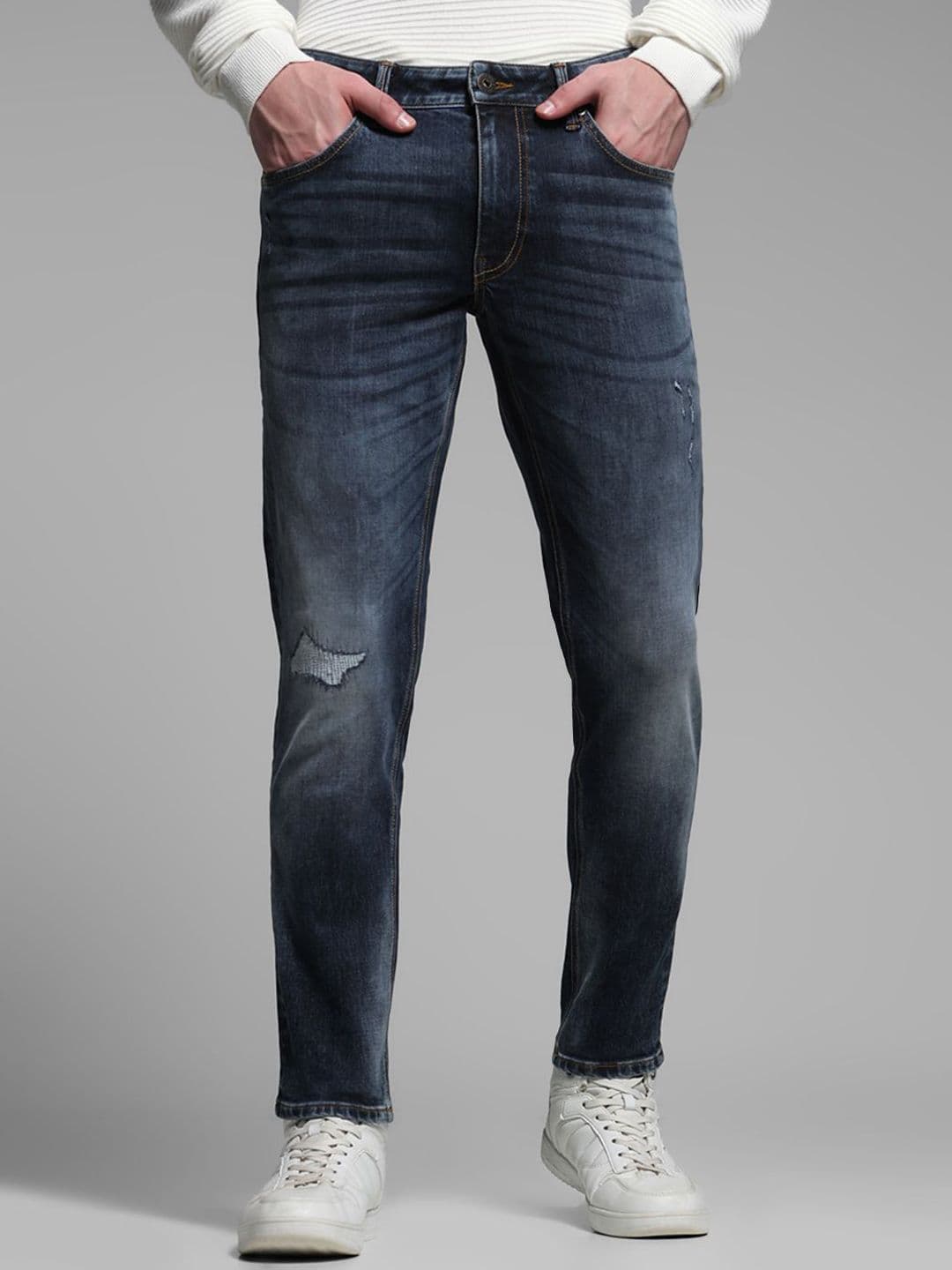 Jack & Jones Men Slim Fit Low-Rise Low Distress Heavy Fade Stretchable Jeans - view 1