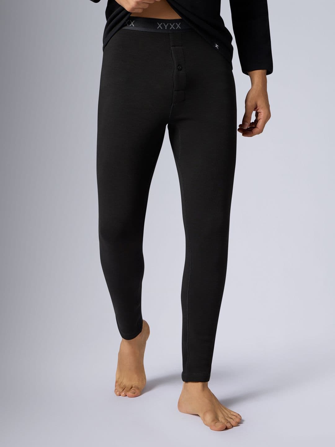 XYXX Men Snug fit Solid Black IntelliHeat Polar Fleece Thermal Long Johns - view 1