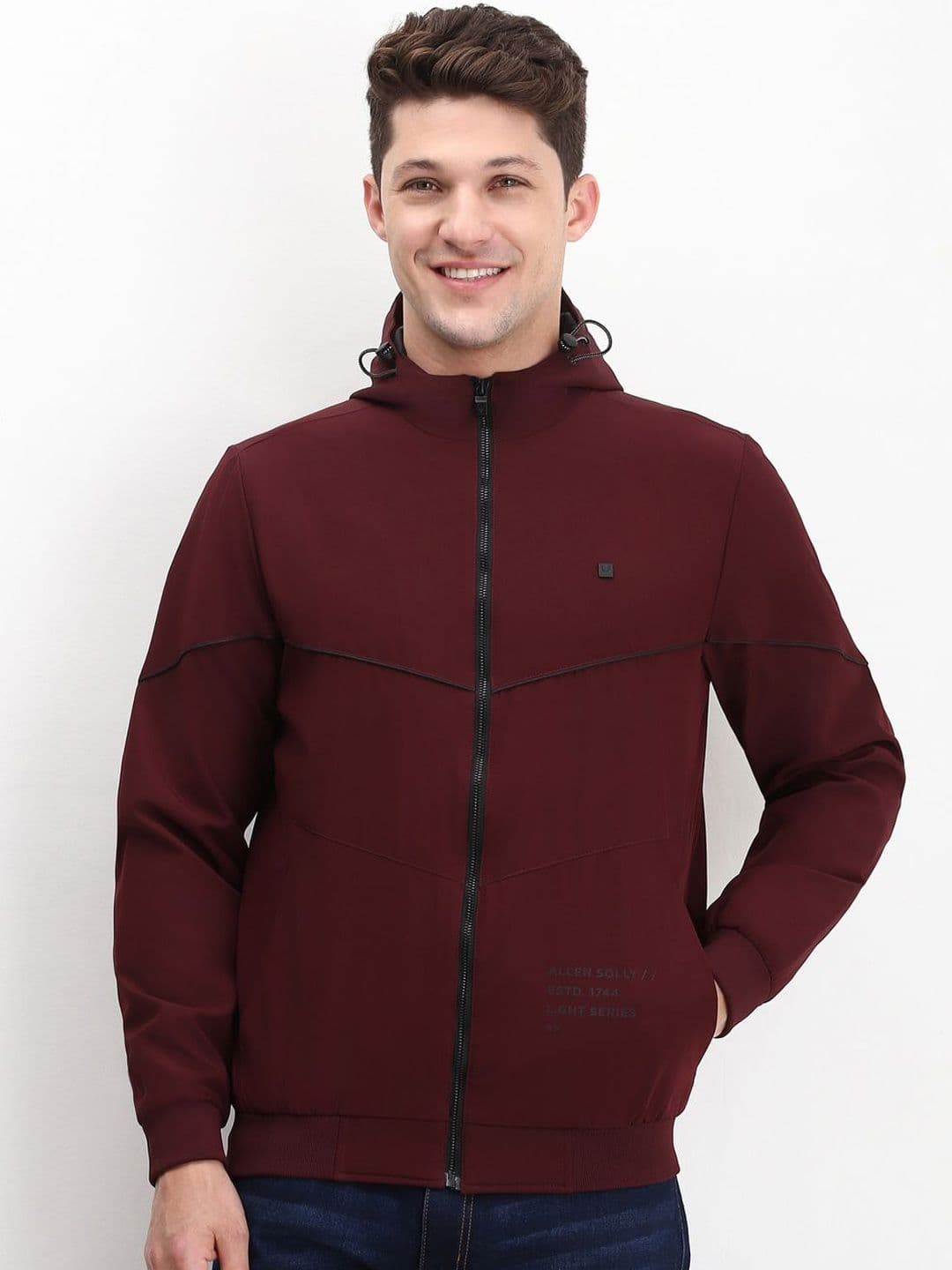Allen Solly Men Mock Collar Solid Cotton Casual Bomber Jacket - view 1