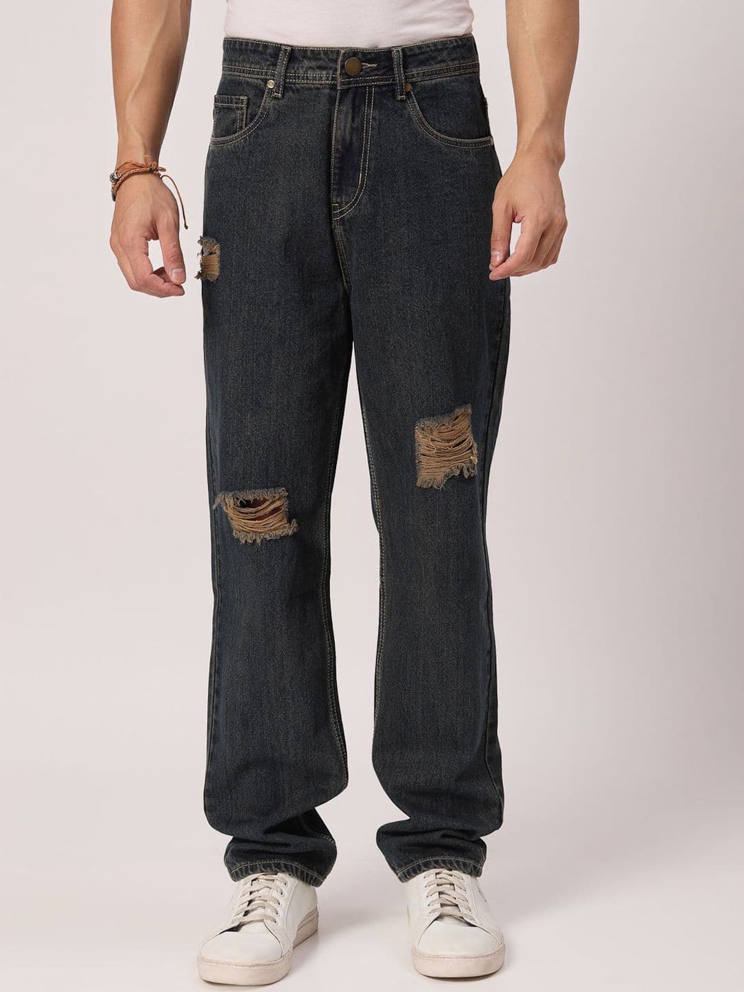 Style Quotient Men Relaxed Cotton Fit Mildly Distressed Light Fade Denim Jeans - view 1