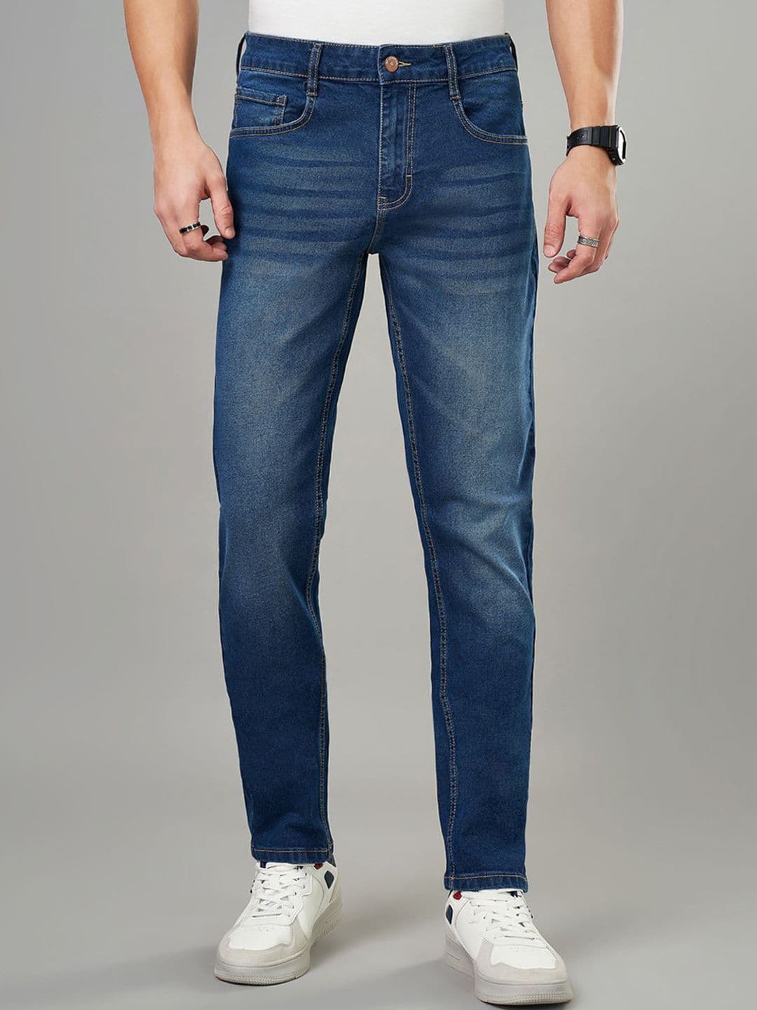 SF JEANS by Pantaloons Men Tapered Cotton Fit Low Distress Light Fade Jeans - view 1