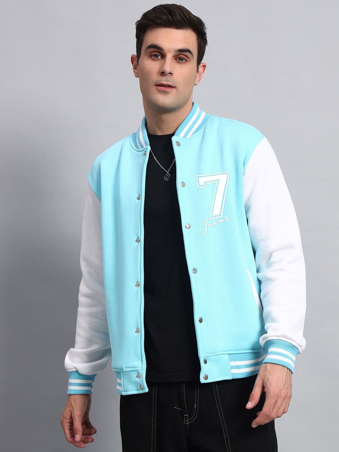 Juxar Men Stand Collar Colourblocked Cotton Casual Varsity Jacket - view 1