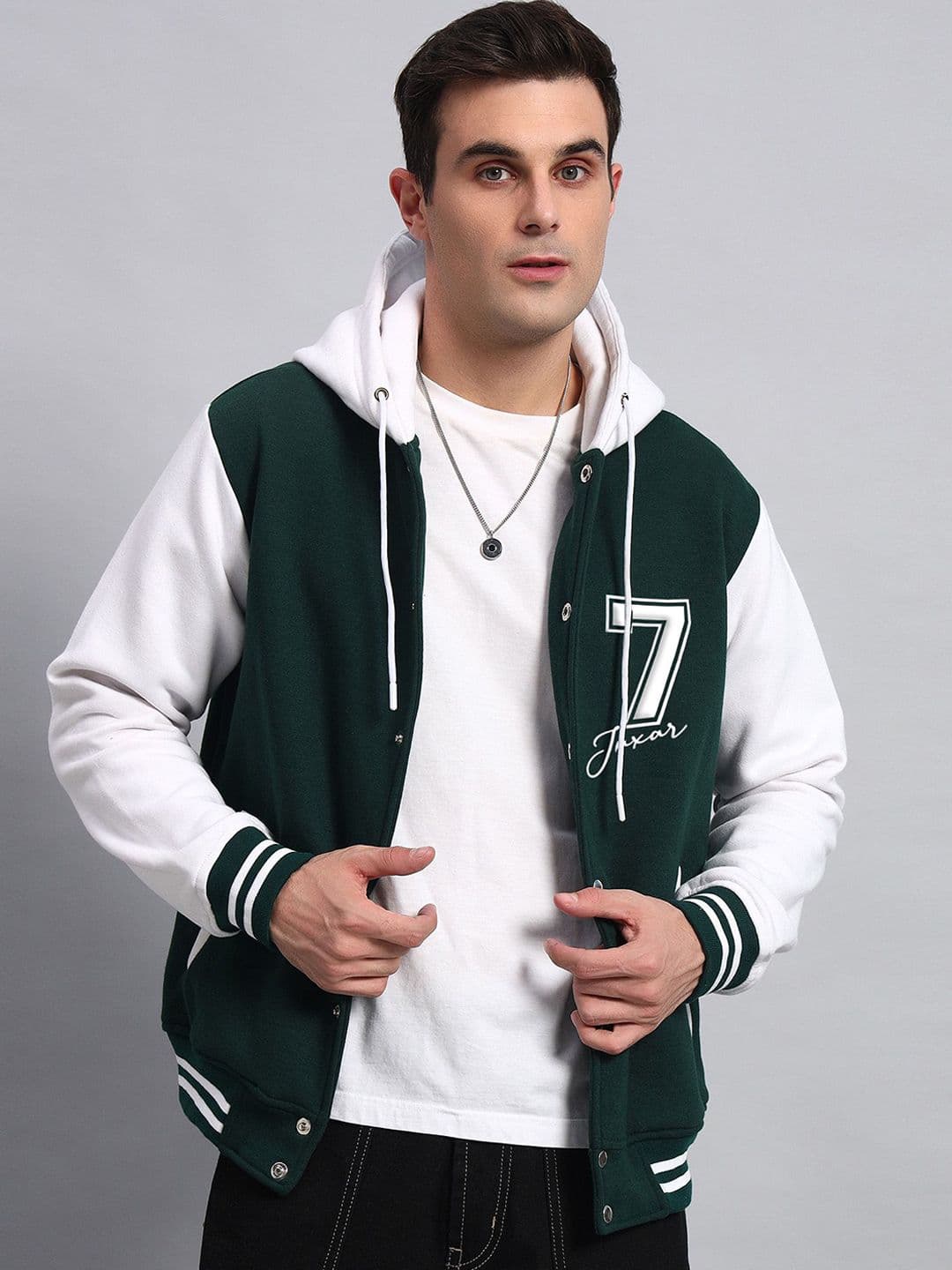 Juxar Men Hooded Colourblocked Cotton Casual Varsity Jacket - view 1