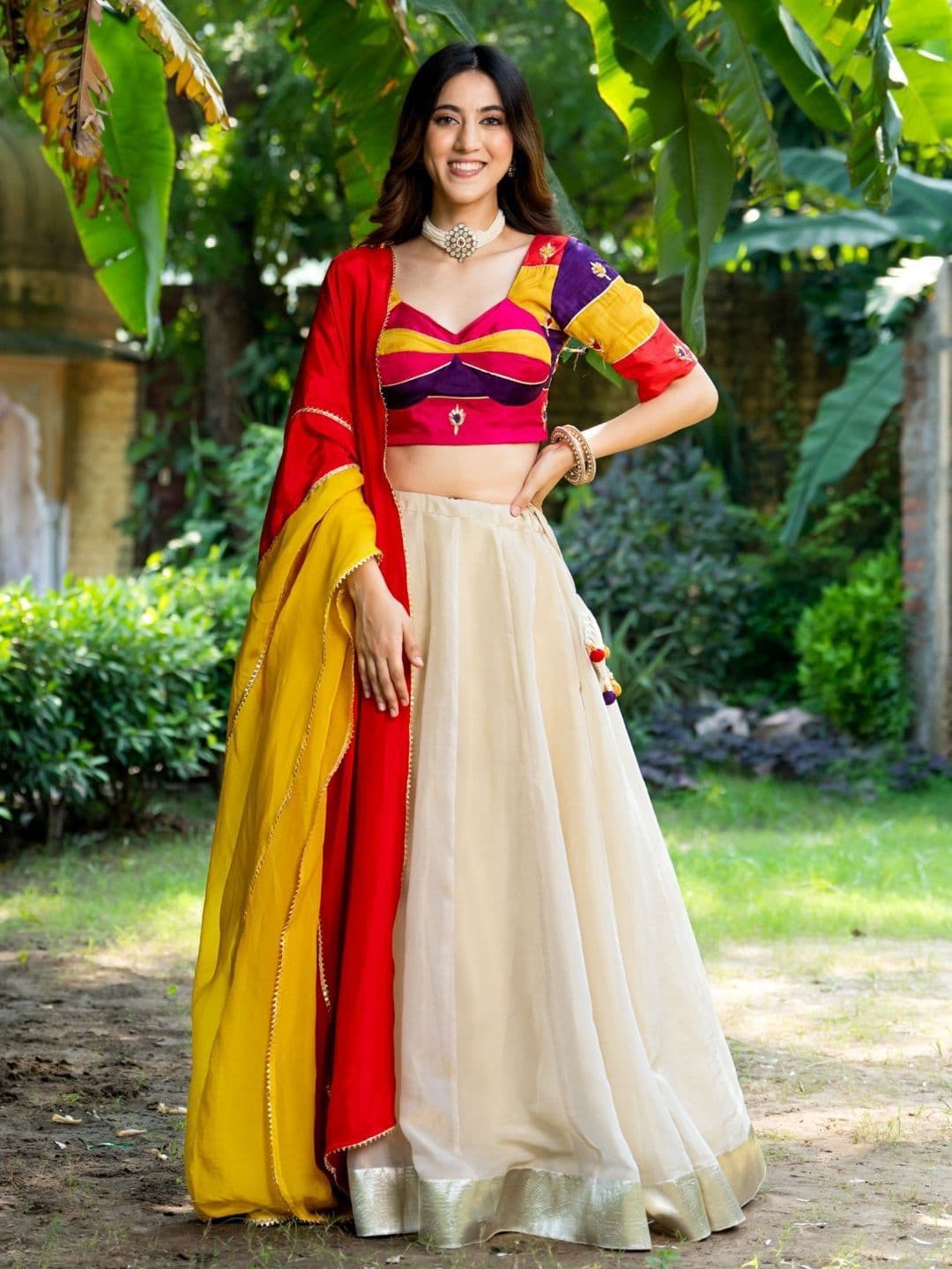 HOUSE OF JAMOTI Embroidered Ready to Wear Lehenga & Blouse With Dupatta - view 1
