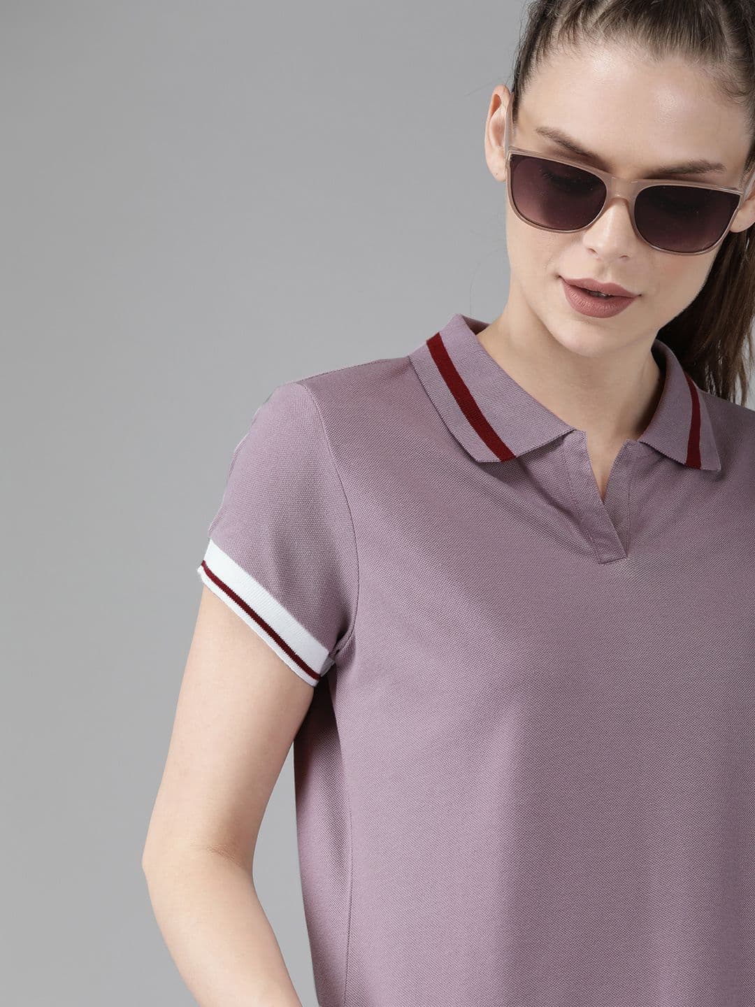 The Roadster Lifestyle Co Women Mauve Polo Collar T-shirt - view 1