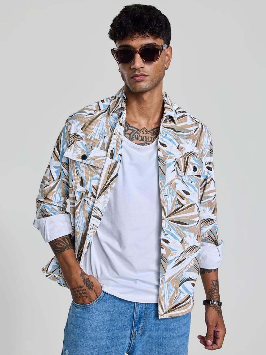 Snitch Men Spread Collar Abstract Printed Cotton Casual Open Front Jacket - view 1