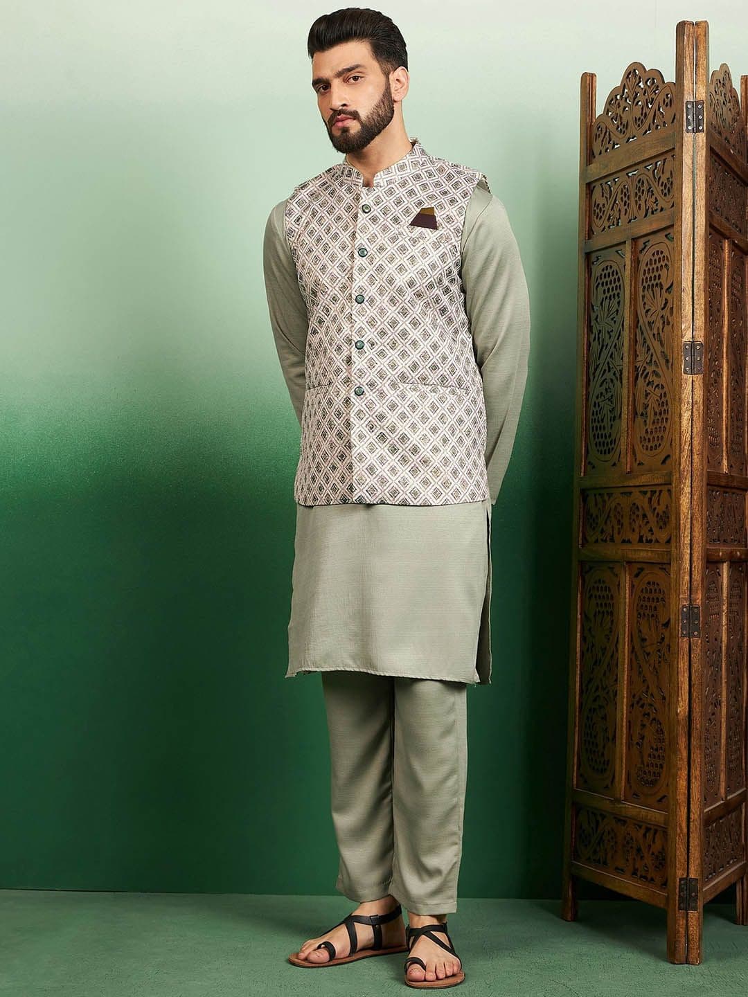 House of Pataudi Men Printed Nehru Jackets - view 1