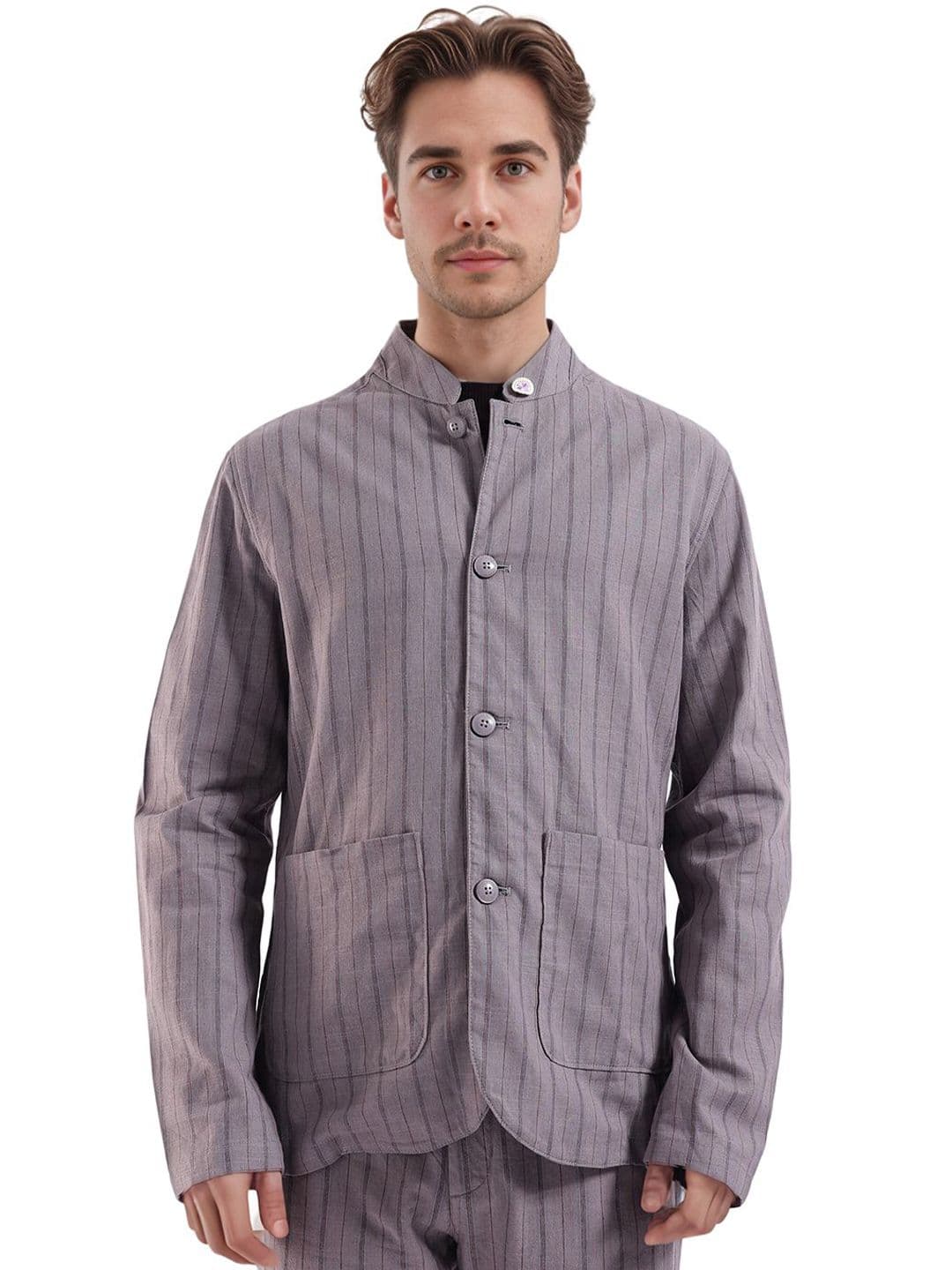 RARE RABBIT Mens Purple Regular Fit Striped Casual Jacket - view 1