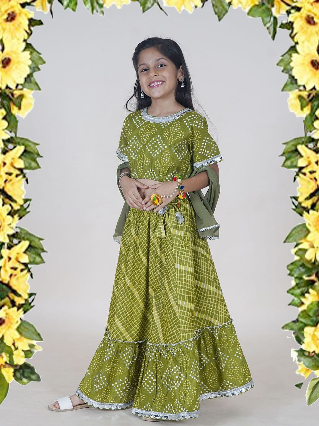 KiddoPanti Girls Bandhani Printed Ready to Wear Lehenga & Blouse With Dupatta - view 1