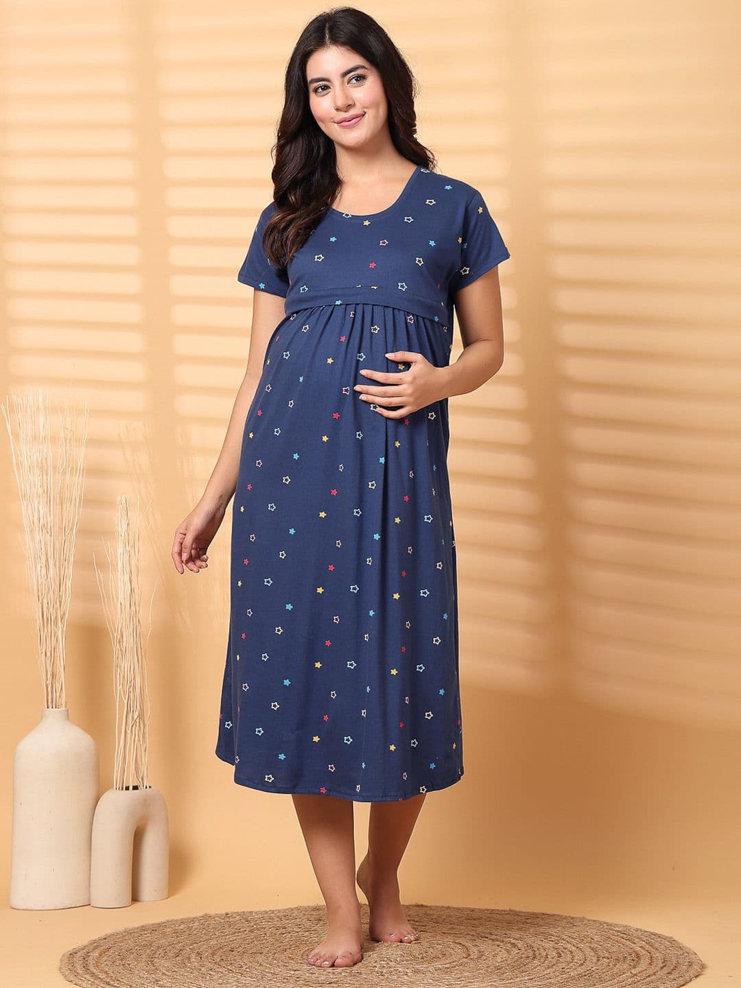Secret Wish Women Floral Printed Pure Cotton Hosiery Maternity Nightdress - view 1