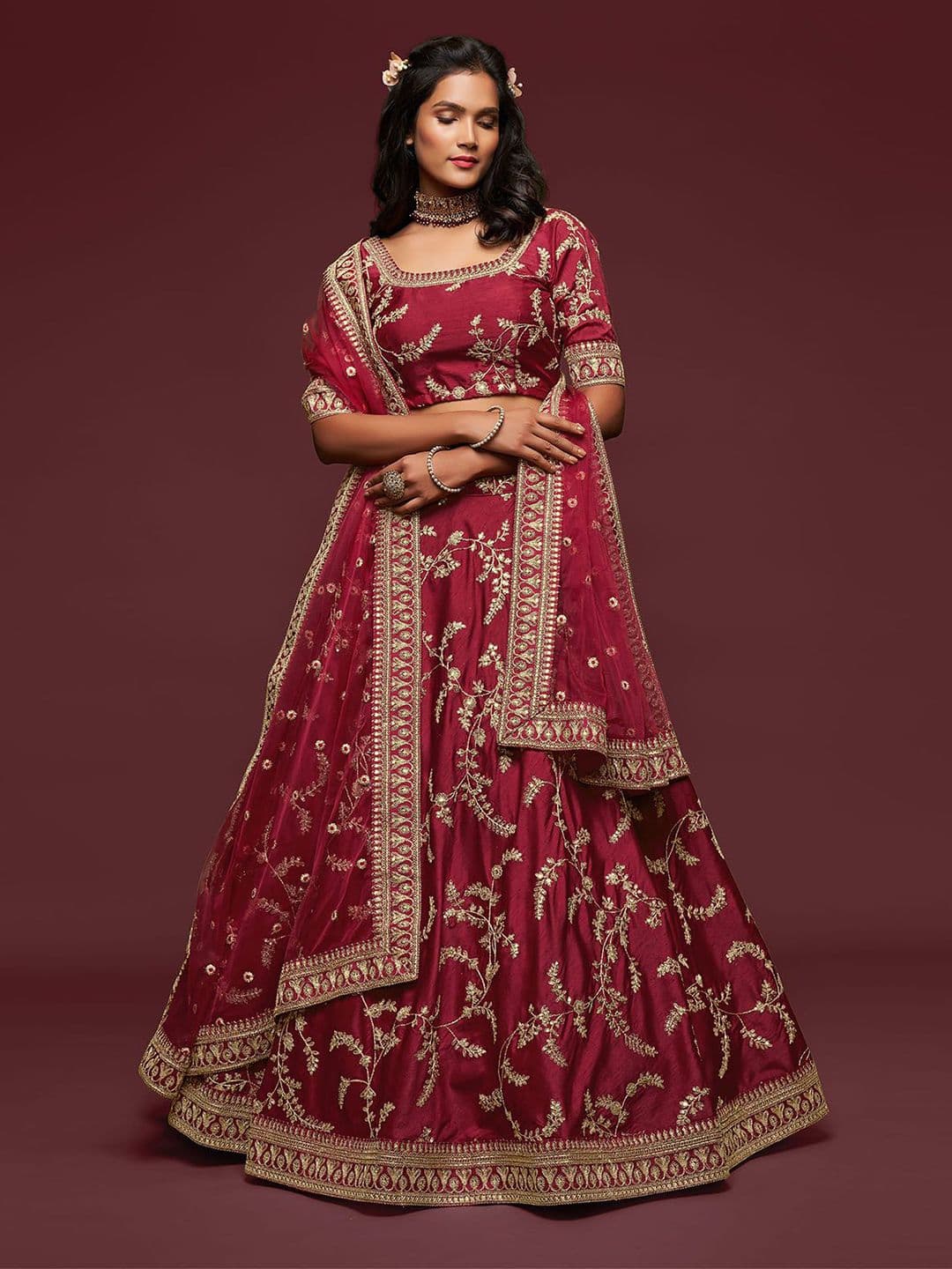 ODETTE Embroidered Semi-Stitched Lehenga & Unstitched Blouse With Dupatta - view 1