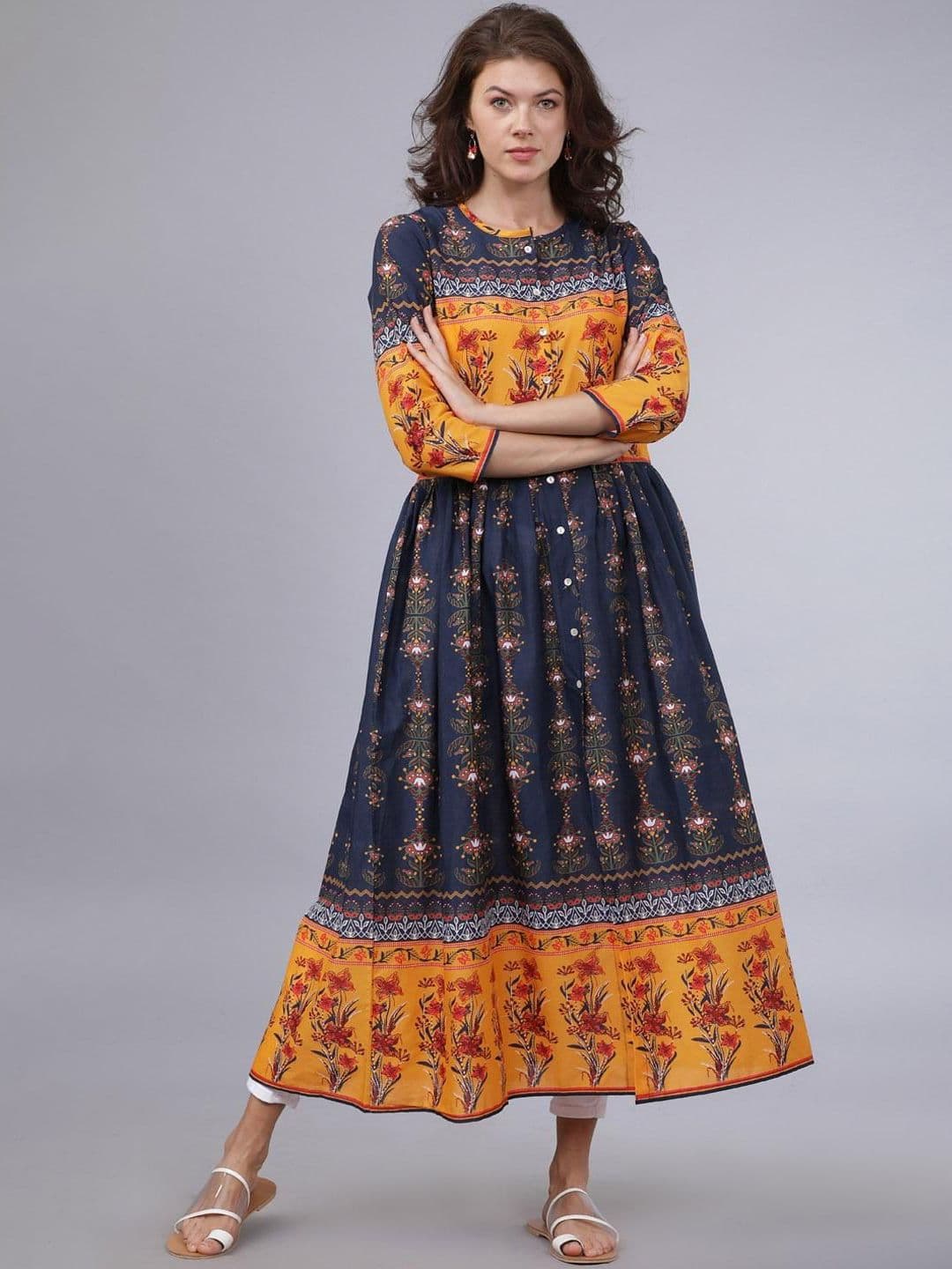 Vishudh Floral Printed Round Neck Three-Quarter Sleeves Pure Cotton Anarkali Kurta - view 1