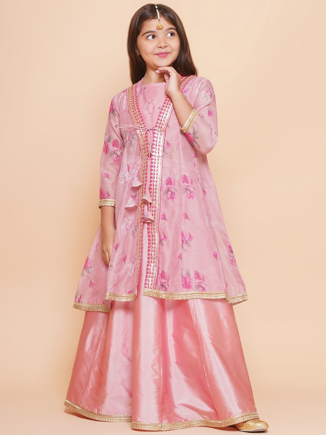Bitiya by Bhama Girls Floral Printed Sequinned Ready to Wear Lehenga & Blouse with Shrug - view 1
