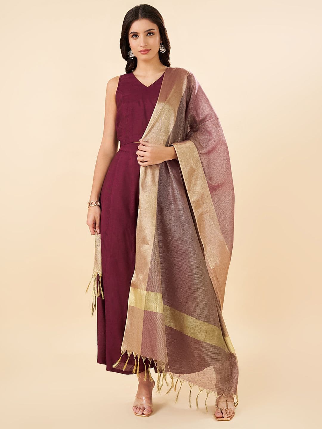 RANGMANCH BY PANTALOONS Zari Work Tasselled Dupatta - view 1