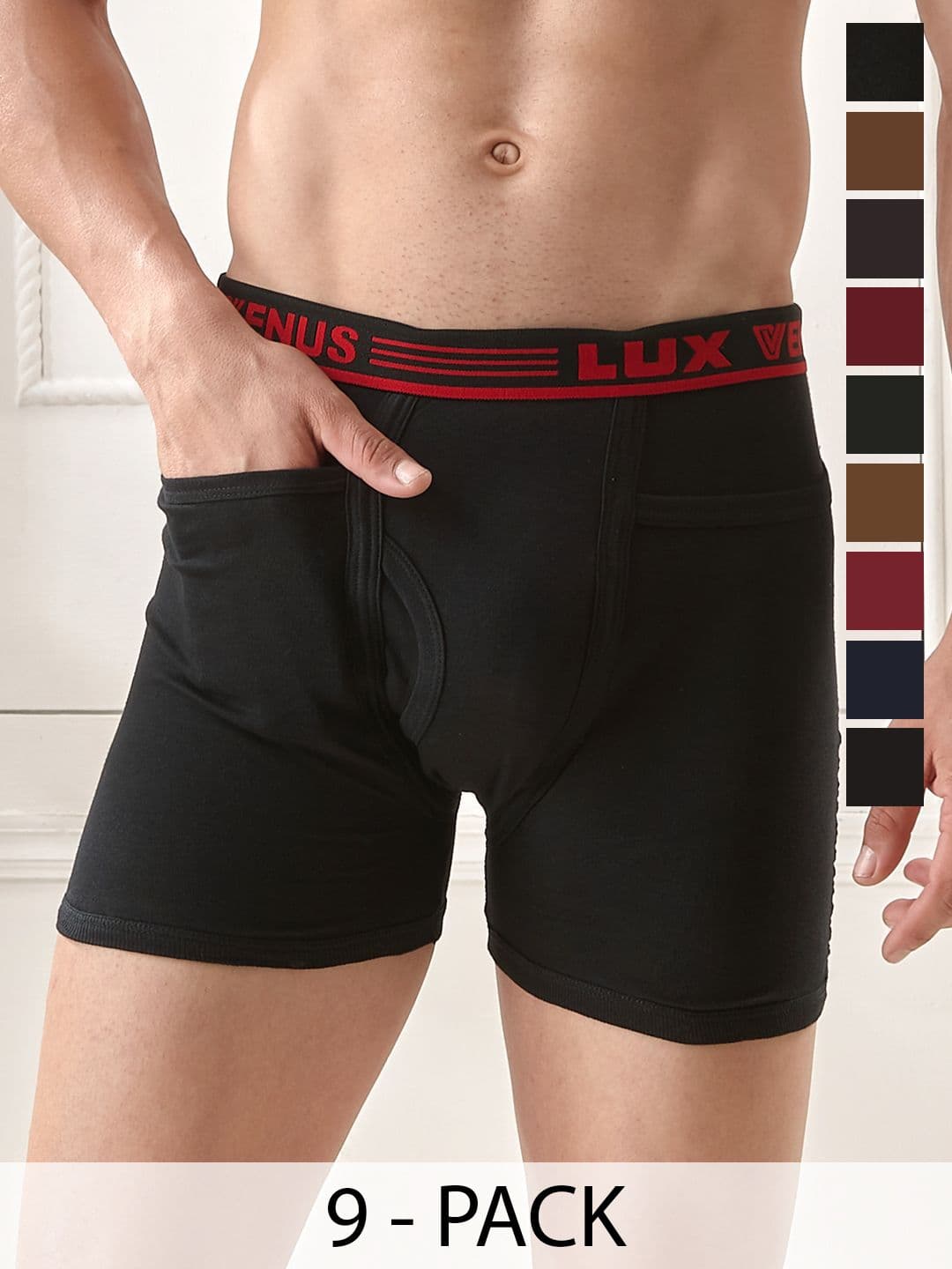 LUX VENUS Pack of 9 Assorted Men Cotton Pocket Trunk NW1_VENUS_PKT_DRW_AST_80_9PC - view 1