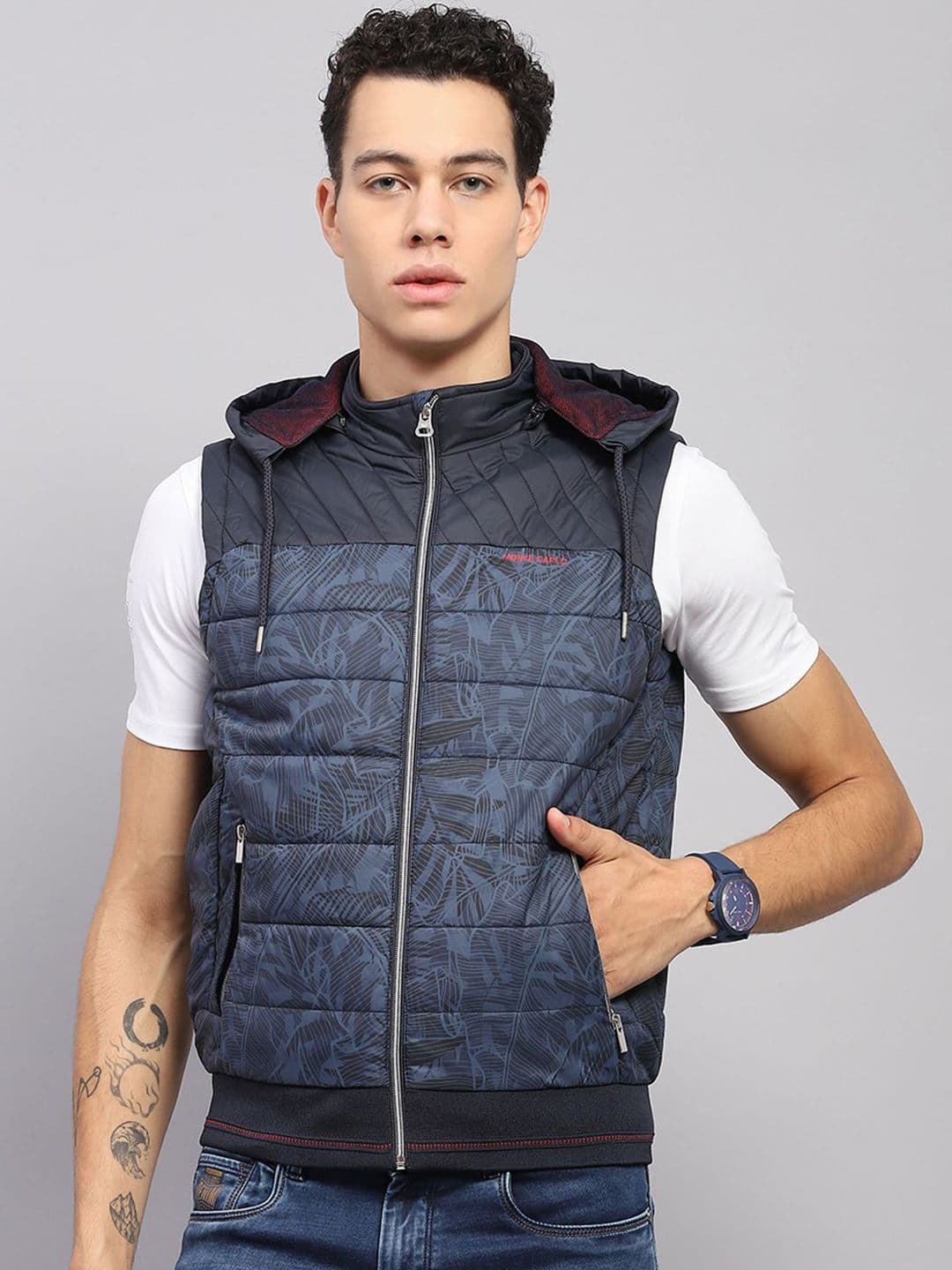 Monte Carlo Men Hooded Abstract Printed Casual Padded Jacket - view 1