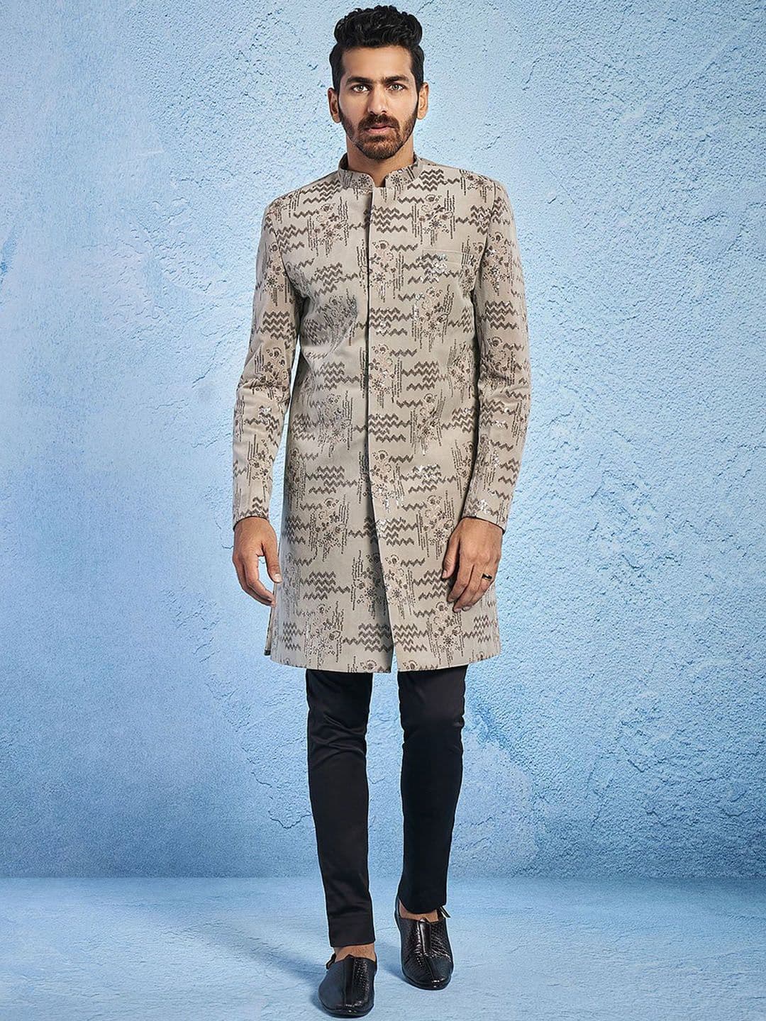 VASTRAMAY Men Embroidered Mandarin Collar Sherwani Set