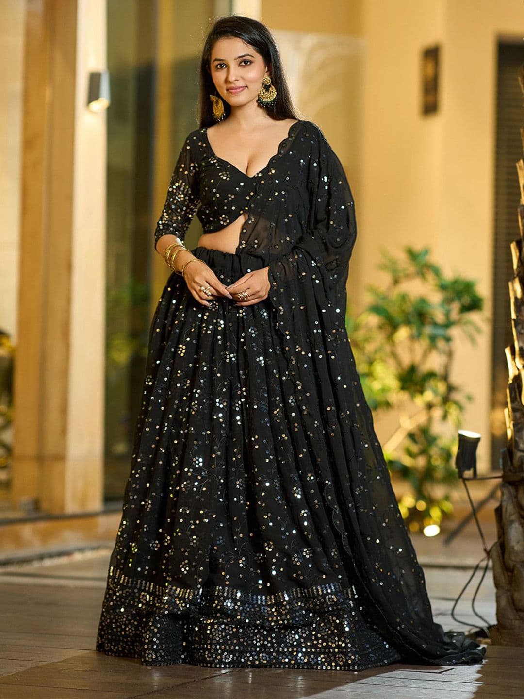 KALINI Embroidered Thread Work Semi-Stitched Lehenga & Unstitched Blouse With Dupatta - view 1