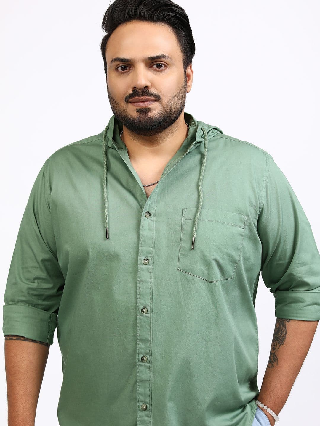 Highlander Men Plus Size Poplin Hooded Relaxed Fit Shirt - view 1