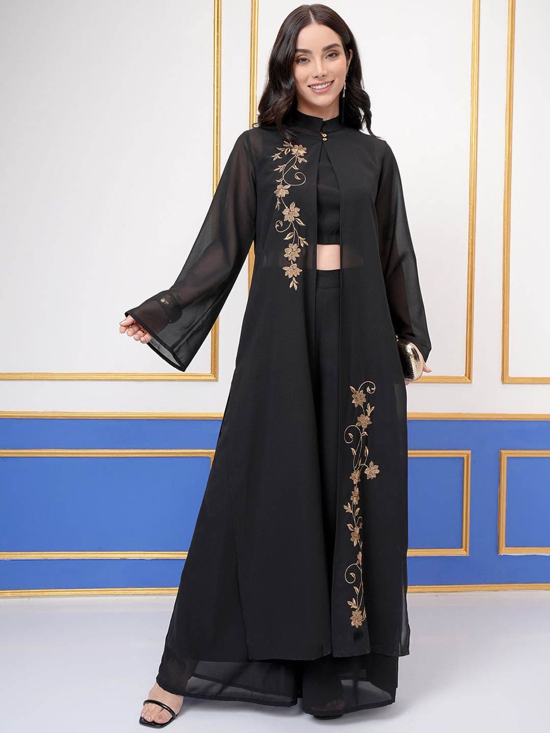 Vishudh Round Neck Sleeveless Top Wth Palazzo With Embroidered Shrug - view 1