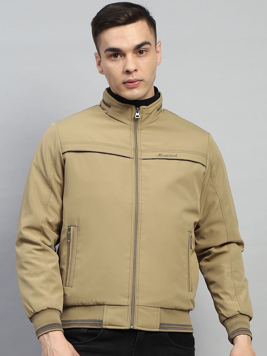 Monte Carlo Men Mock Collar Solid Casual Bomber Jacket - view 1