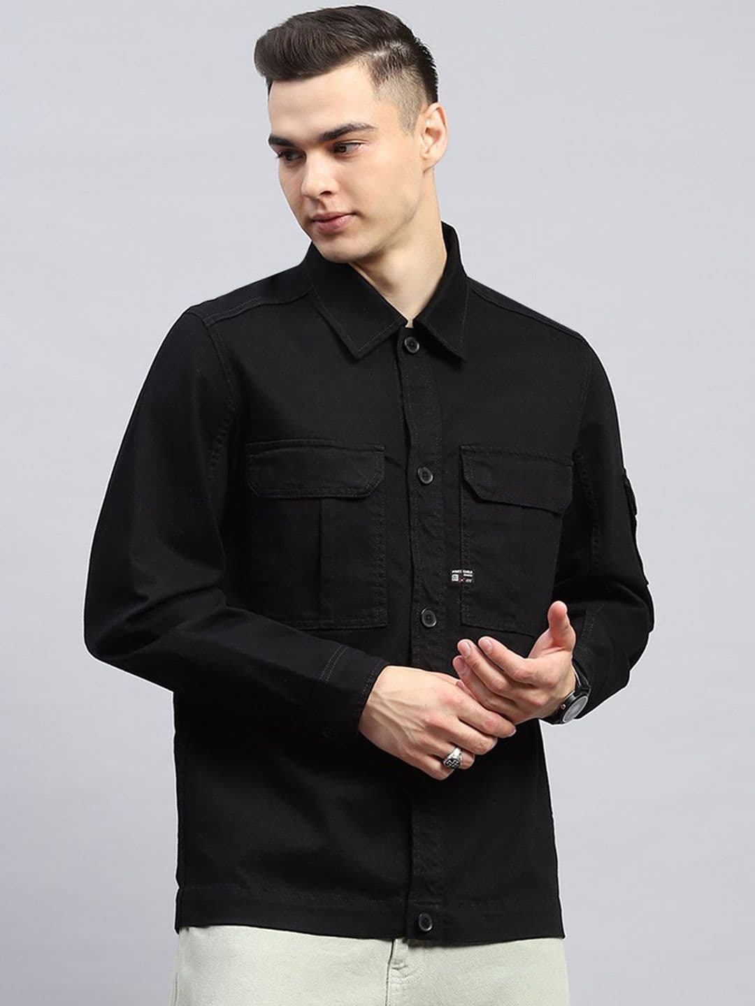 Monte Carlo Men Spread Collar Solid Cotton Casual Denim Jacket - view 1