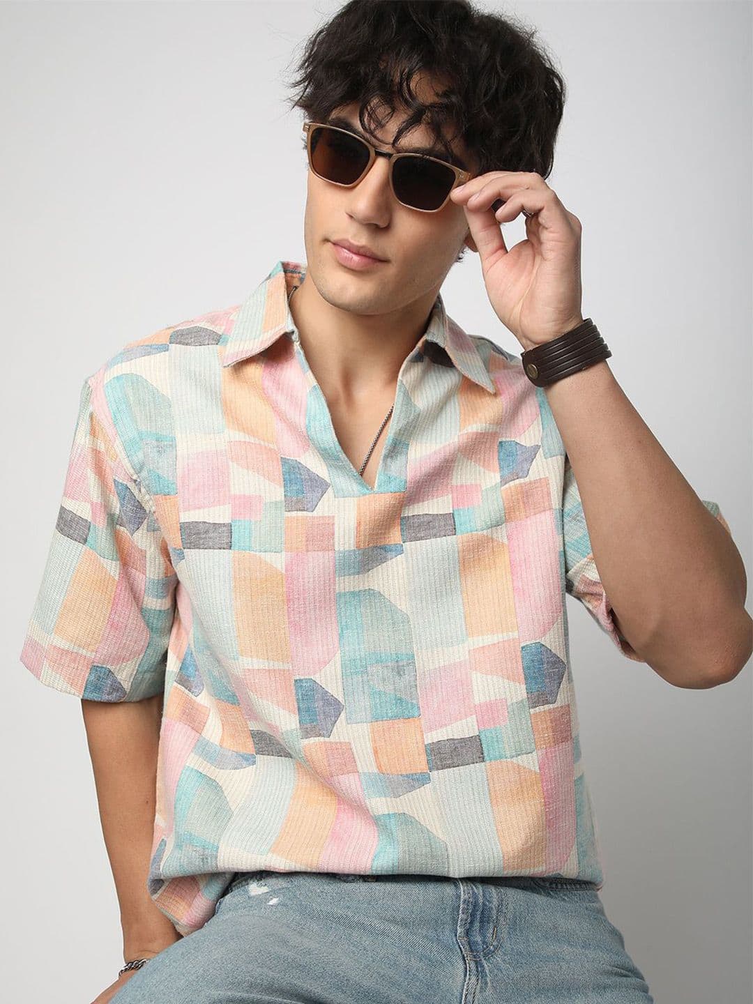 VASTRADO Men Classic Opaque Printed Pure Cotton Oversized Casual Shirt - view 1
