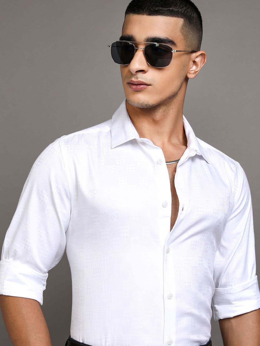 Highlander Men Jacquard Textured Solid Occasion Slim FIt Casual Shirt - view 1