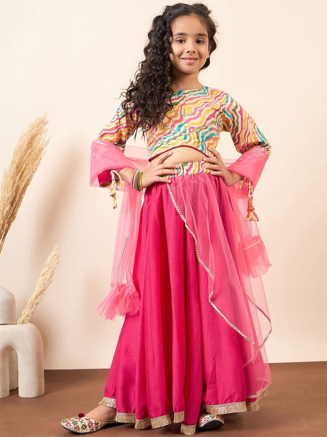 StyloBug Girls Printed Gotta Patti Ready to Wear Lehenga & Blouse With Dupatta - view 1