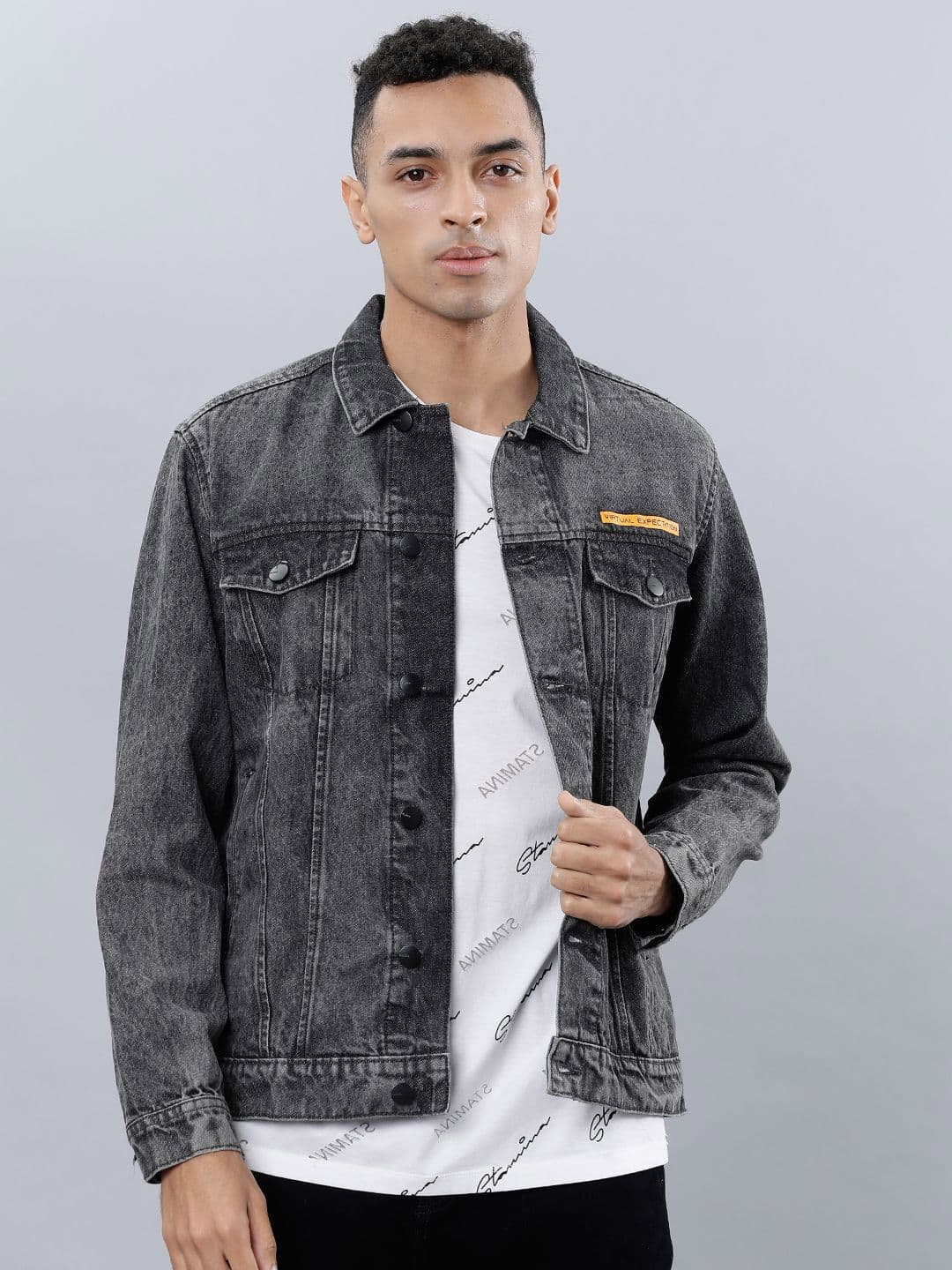 HIGHLANDER Men Spread Collar Denim Jacket - view 1