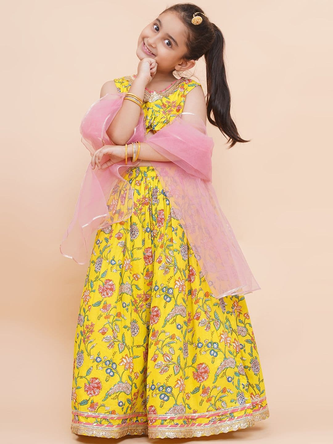 Modish Couture Girls Embellished Pure Cotton Ready to Wear Lehenga & Blouse With Dupatta - view 1