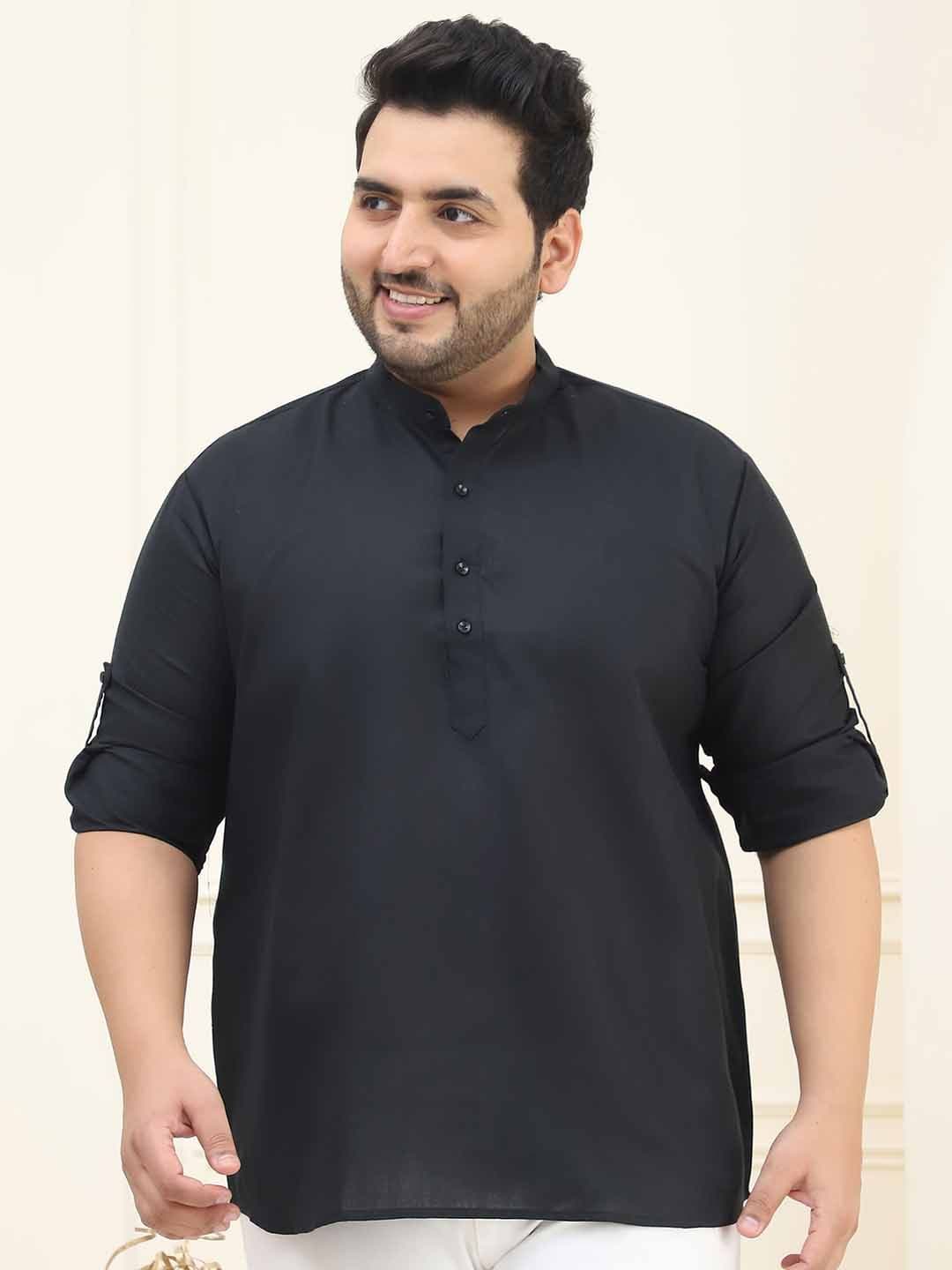 SOJANYA PLUS Band Collar Long Roll-Up Sleeves Pure Cotton Straight Kurta - view 1