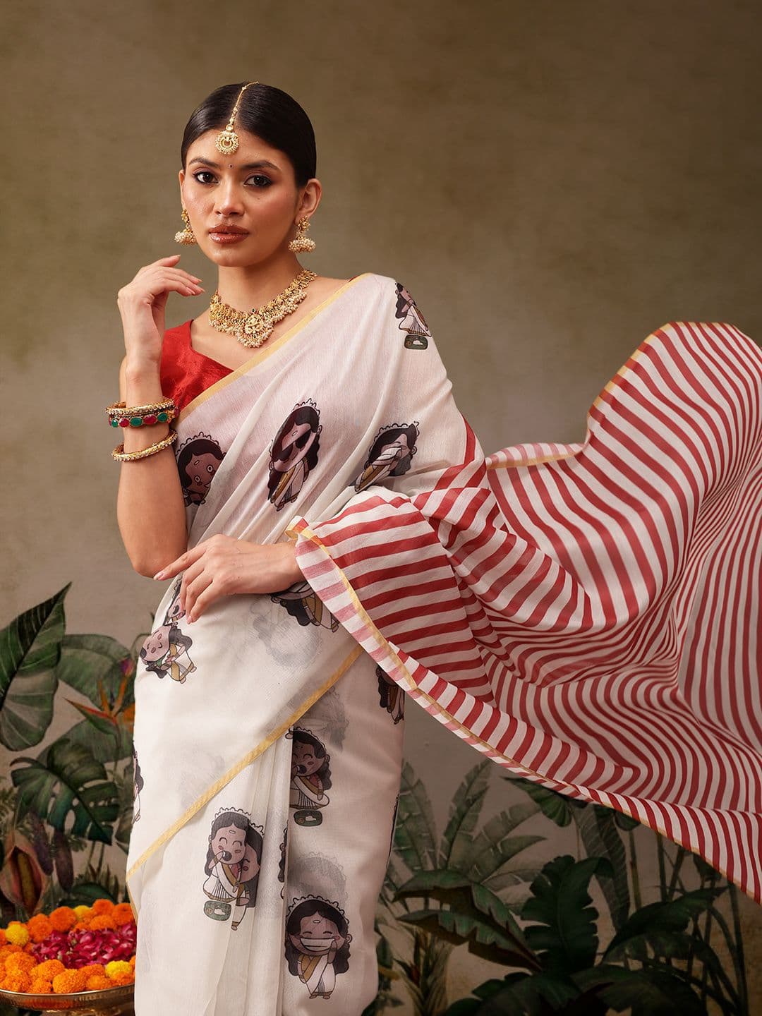 Silk Land Printed Zari Digital Print Saree With Blouse Piece - view 1