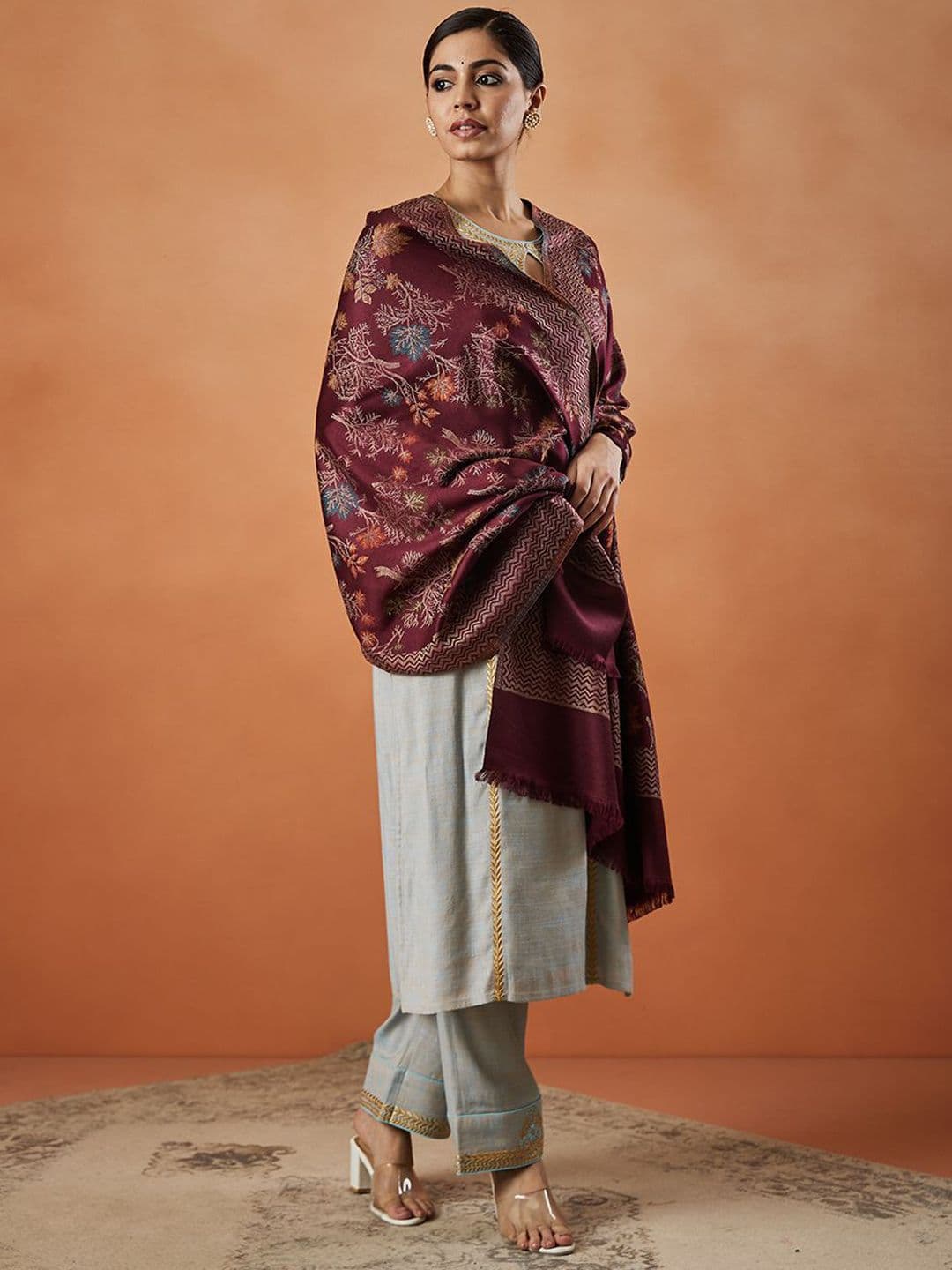 Pashmoda Shalimar Kaani Floral Woven Design Shawl - view 1